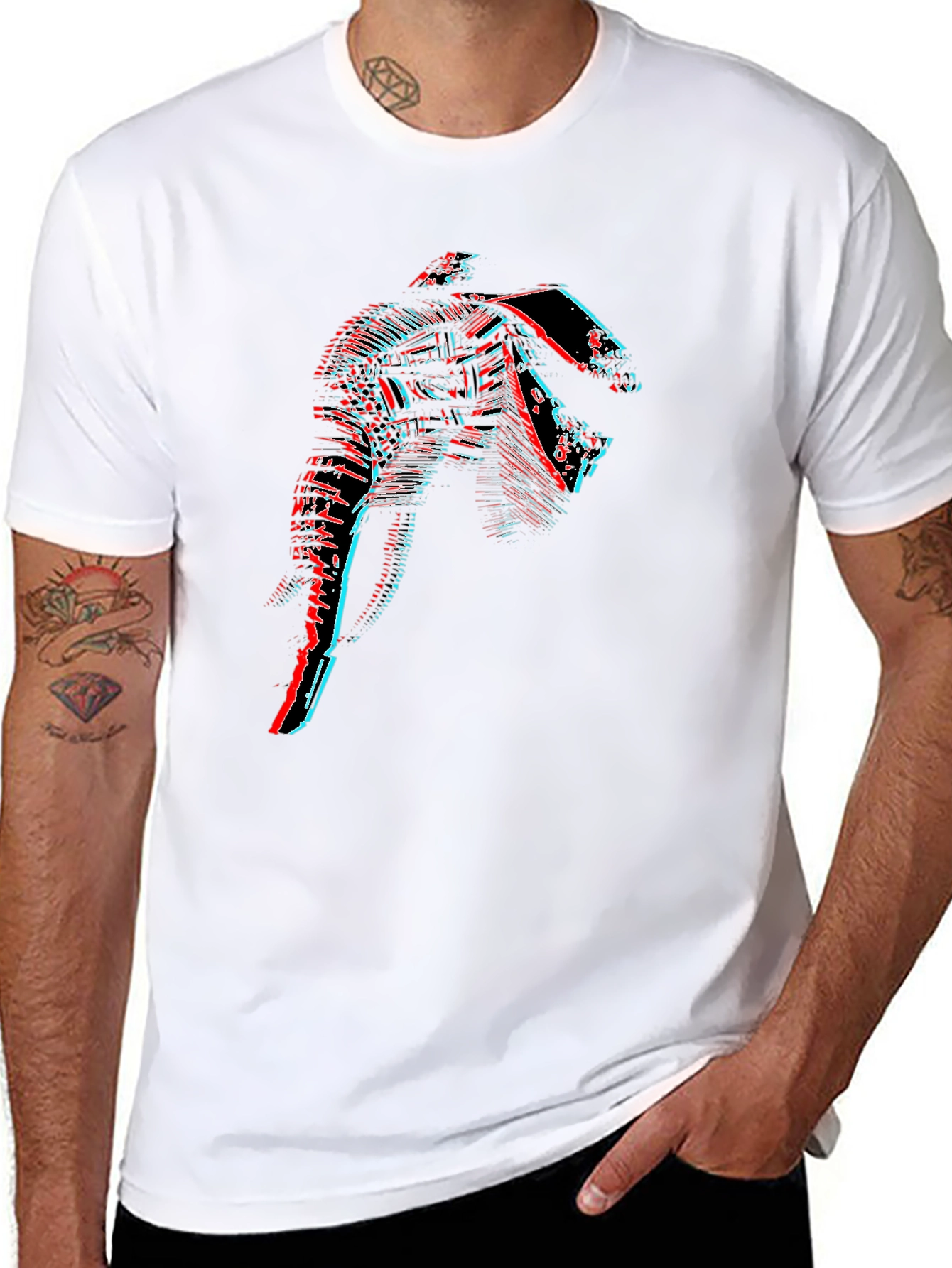 Glitch Art Graphic Tee - Black Cotton T-Shirt
