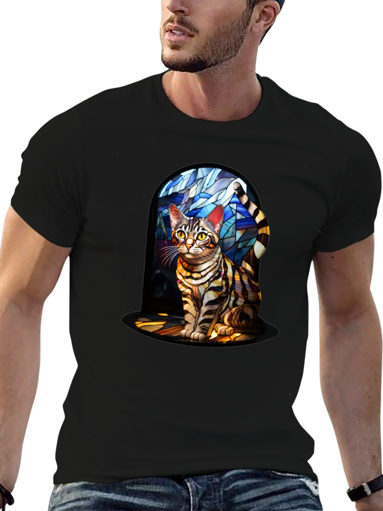 Stained Glass Bengal Cat T-Shirt