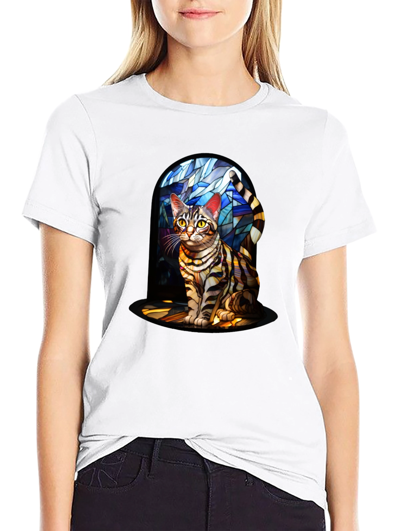 Stained Glass Bengal Cat T-Shirt