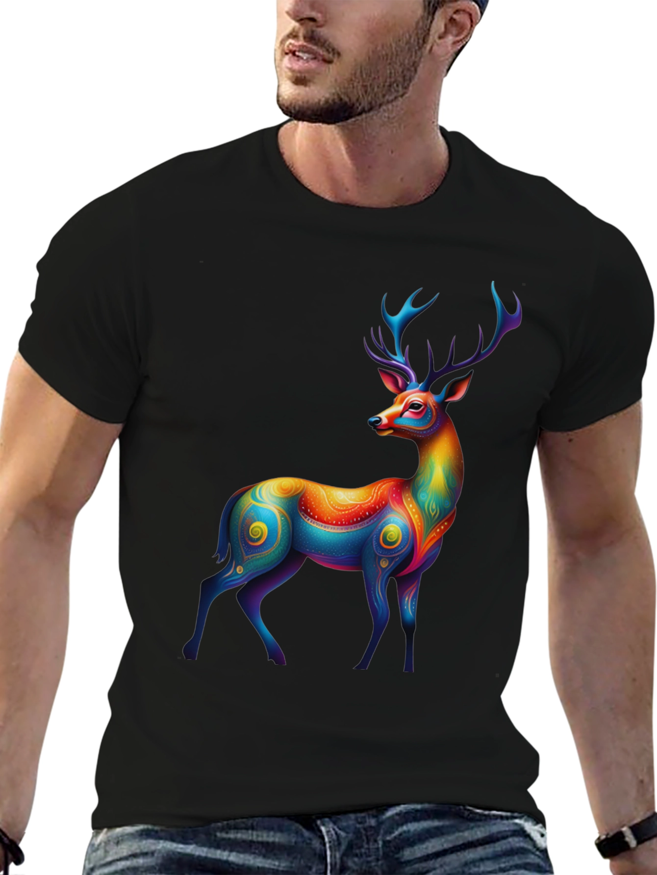 Rainbow Deer Graphic Tee - Mens Black T-Shirt