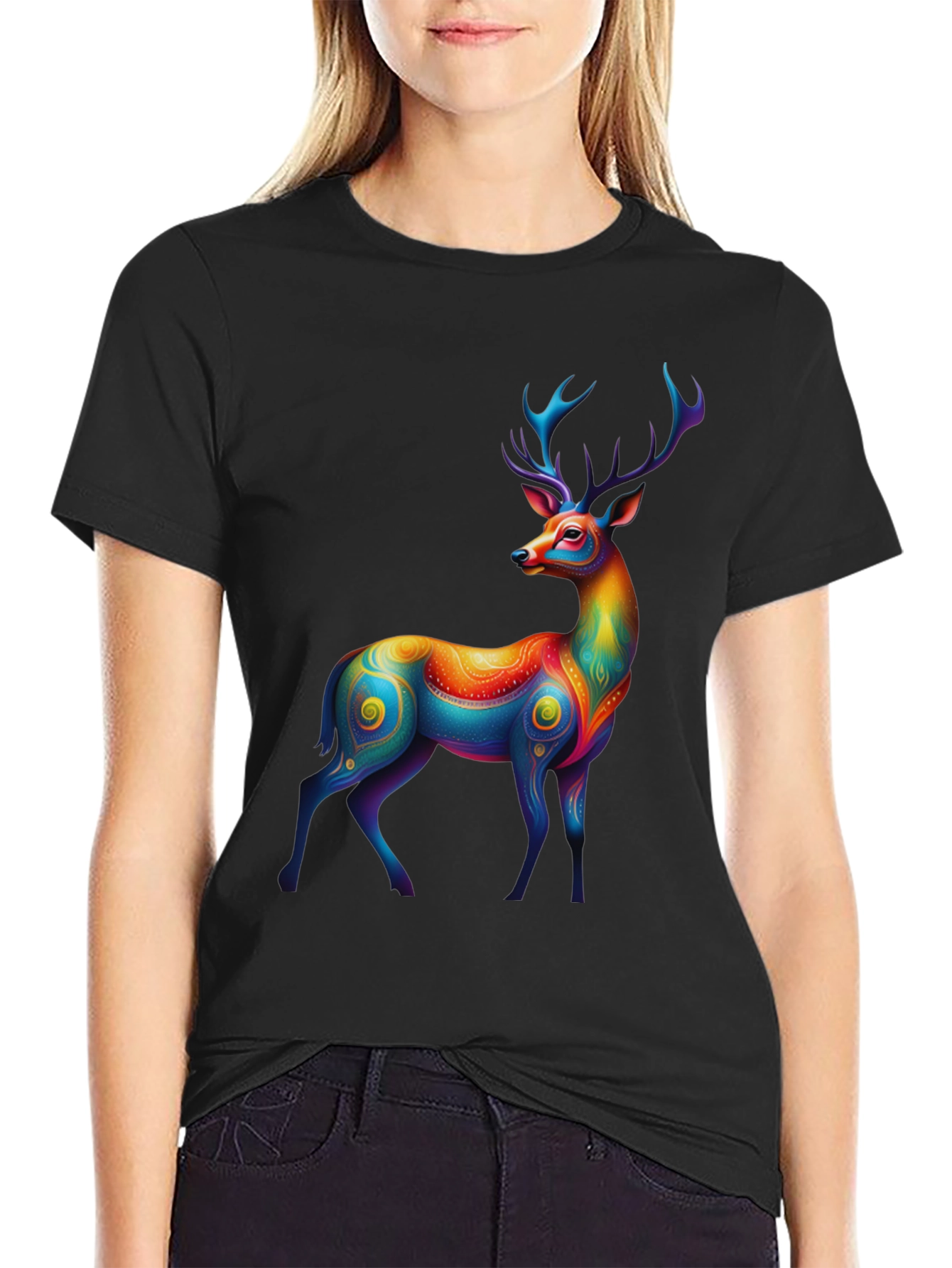 Rainbow Deer Graphic Tee - Mens Black T-Shirt