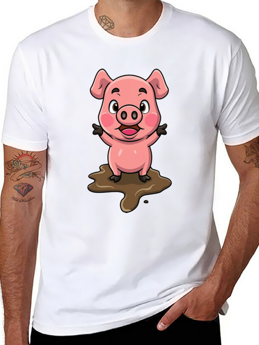 Cute Pig in Mud Cartoon T-Shirt