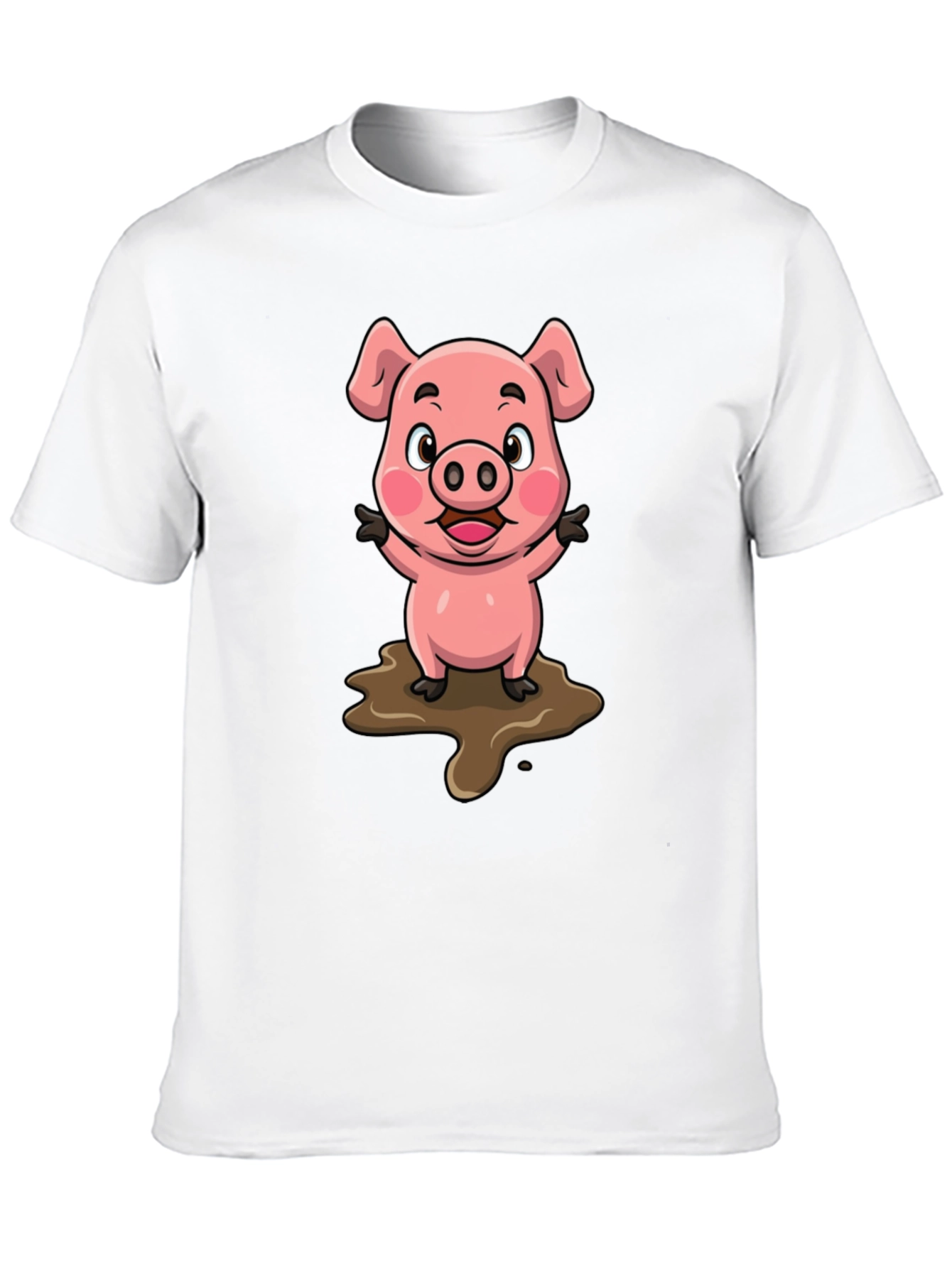 Cute Pig in Mud Cartoon T-Shirt