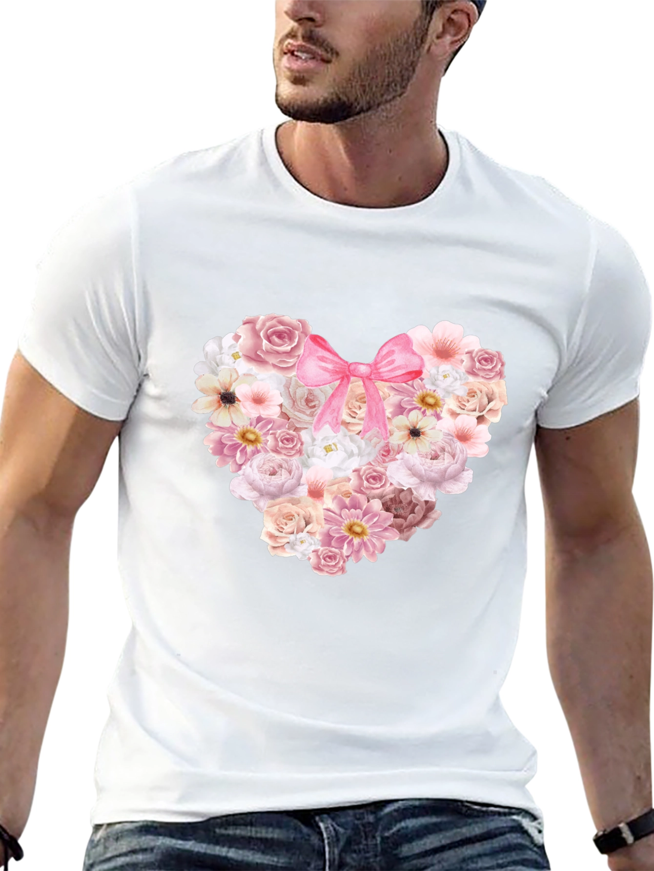 Floral Heart Graphic Tee - Romantic Style