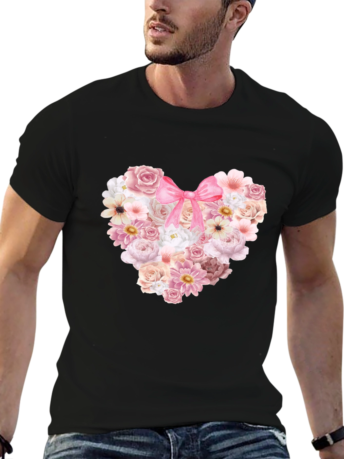 Floral Heart Graphic Tee - Romantic Style