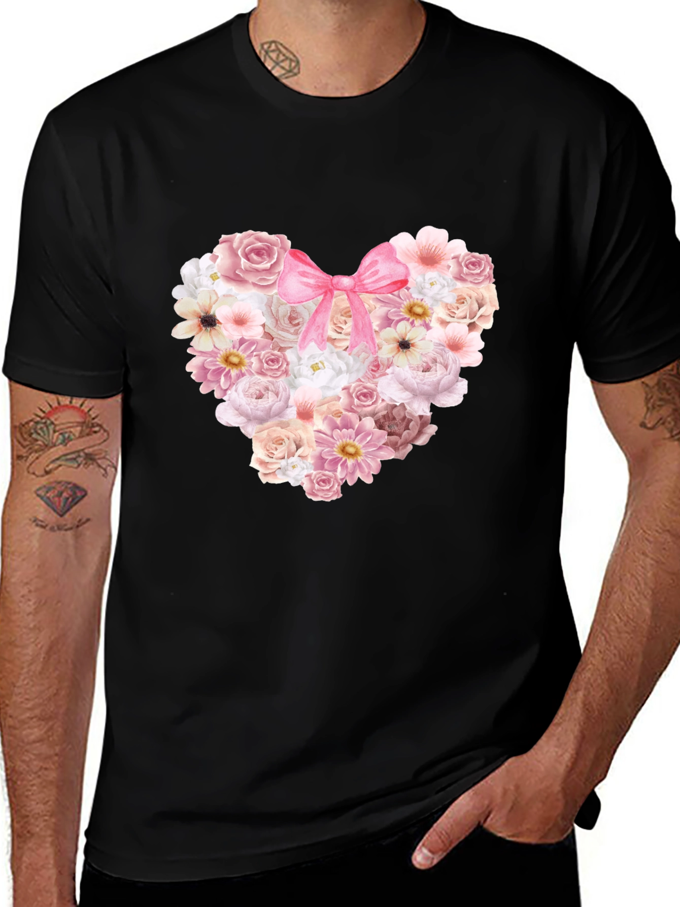 Floral Heart Graphic Tee - Romantic Style