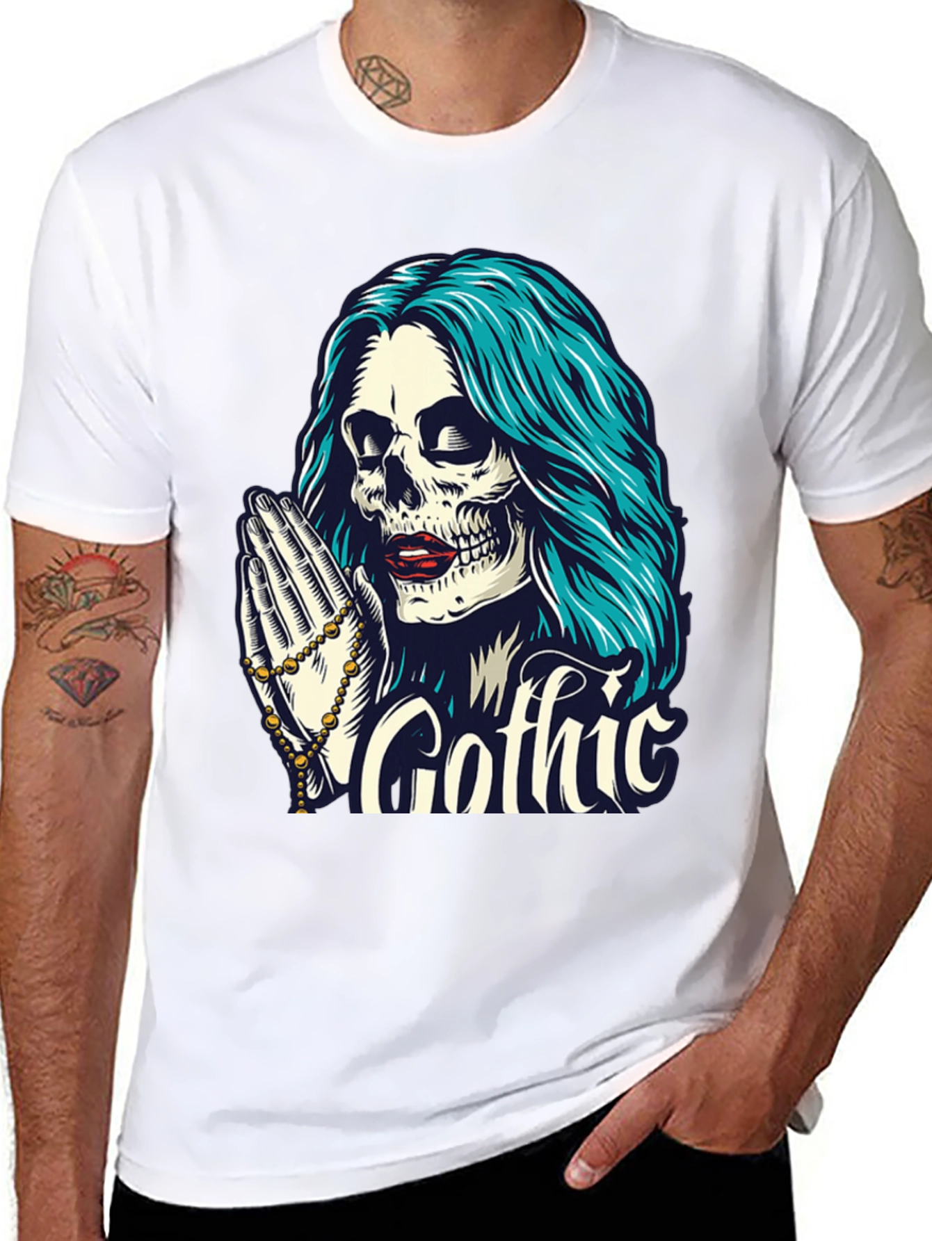 Gothic Skull T-Shirt - Praying Skeleton Tee