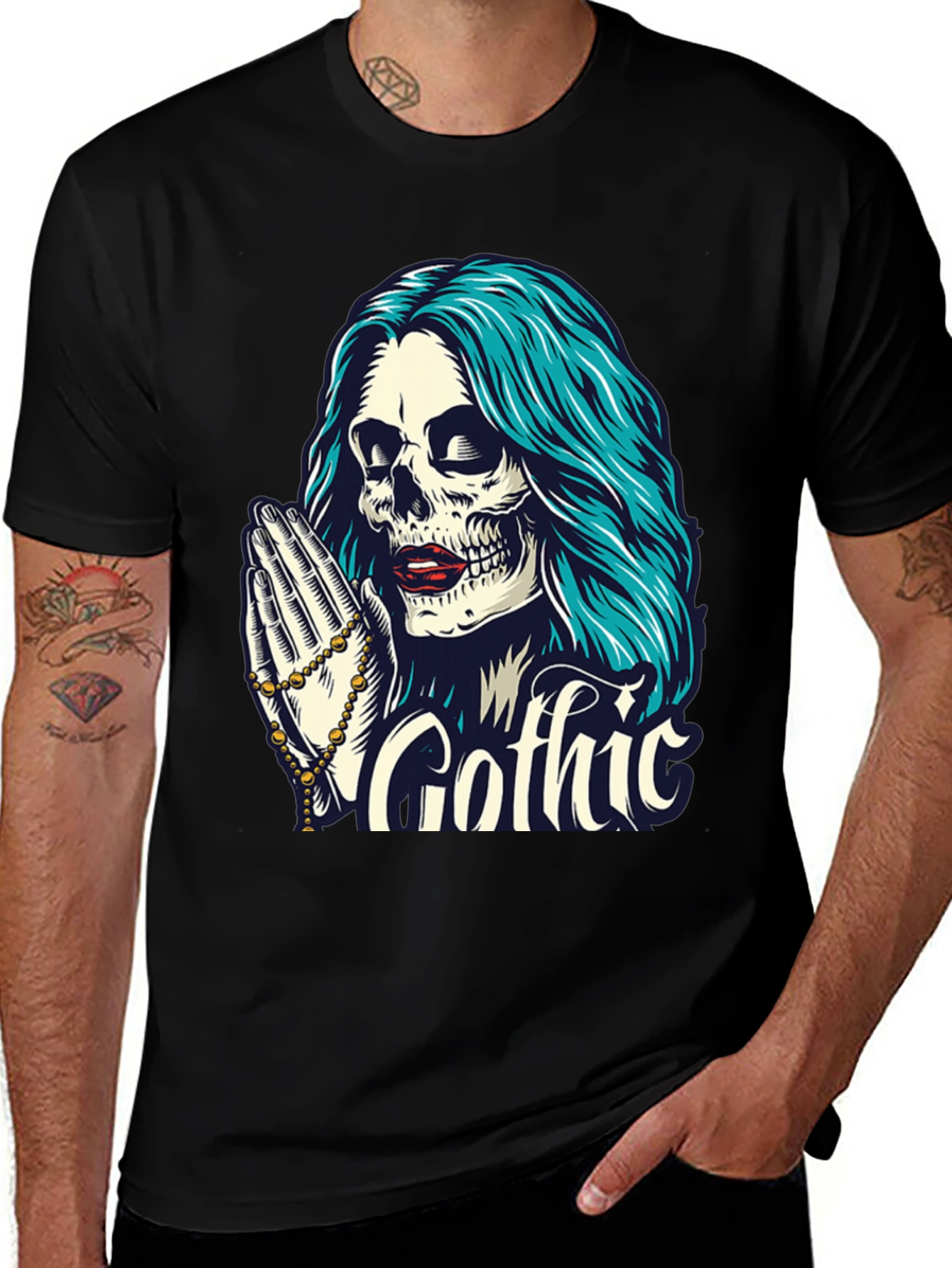 Gothic Skull T-Shirt - Praying Skeleton Tee