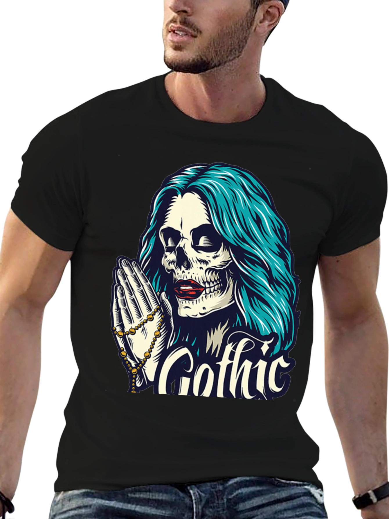 Gothic Skull T-Shirt - Praying Skeleton Tee
