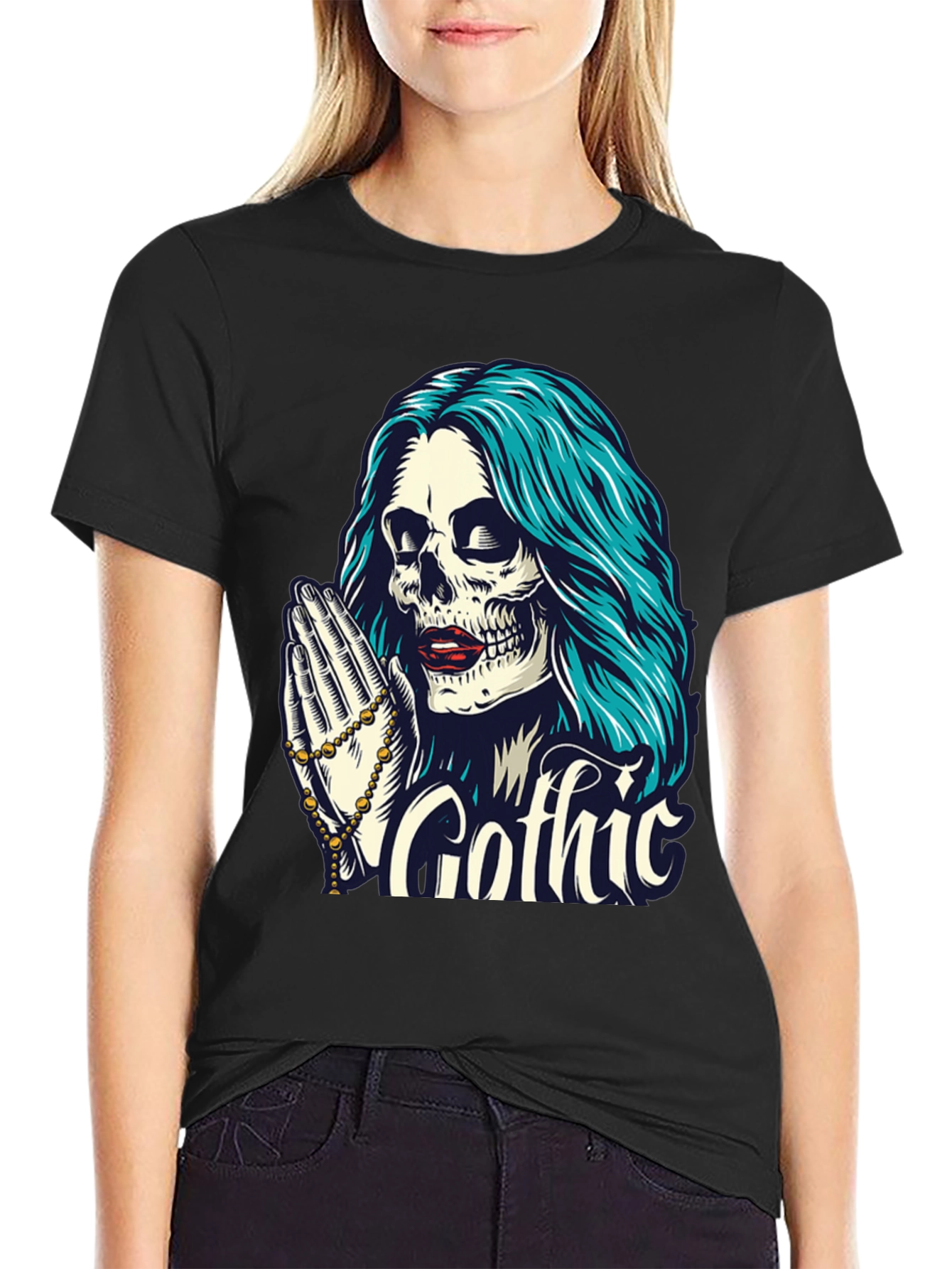 Gothic Skull T-Shirt - Praying Skeleton Tee