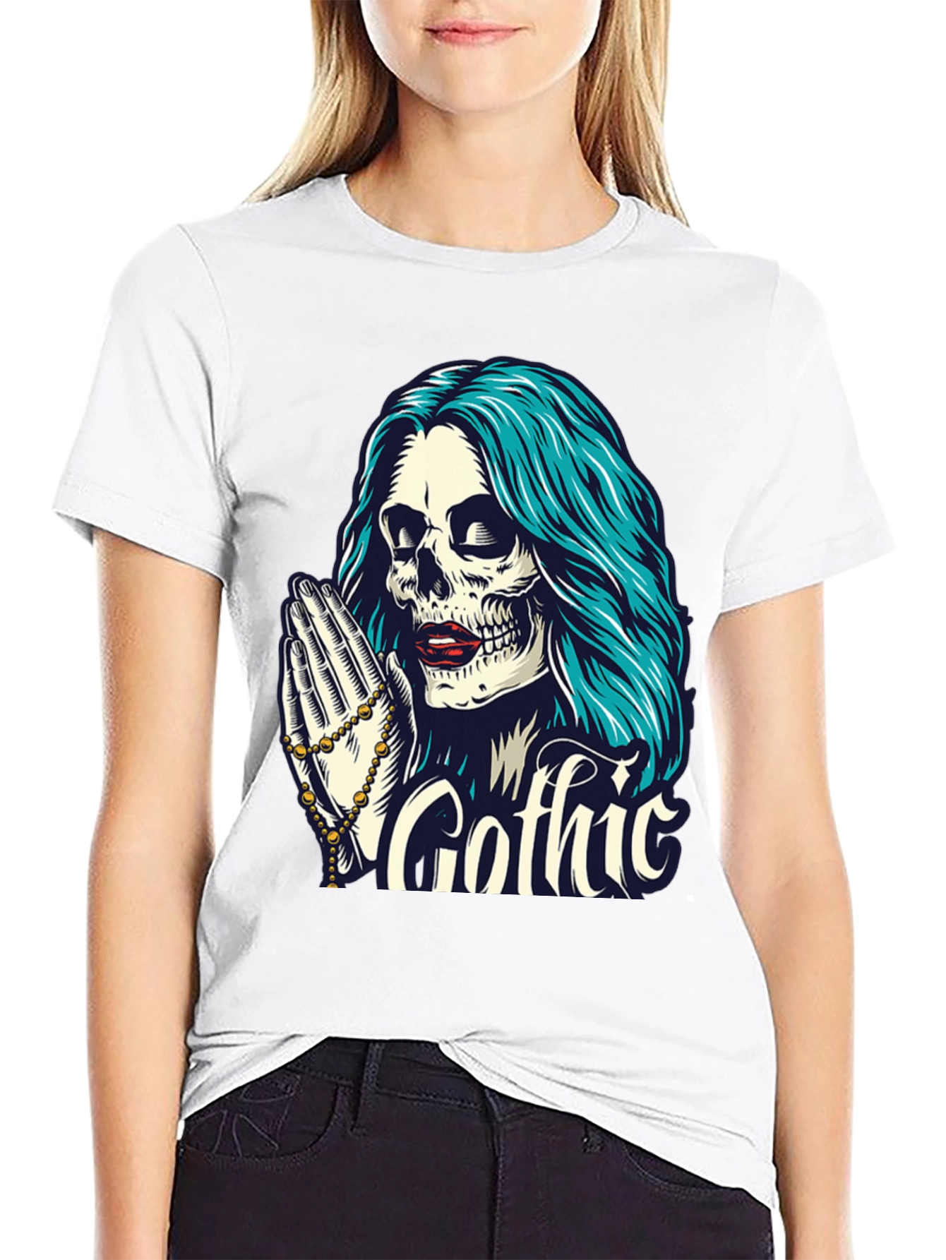 Gothic Skull T-Shirt - Praying Skeleton Tee