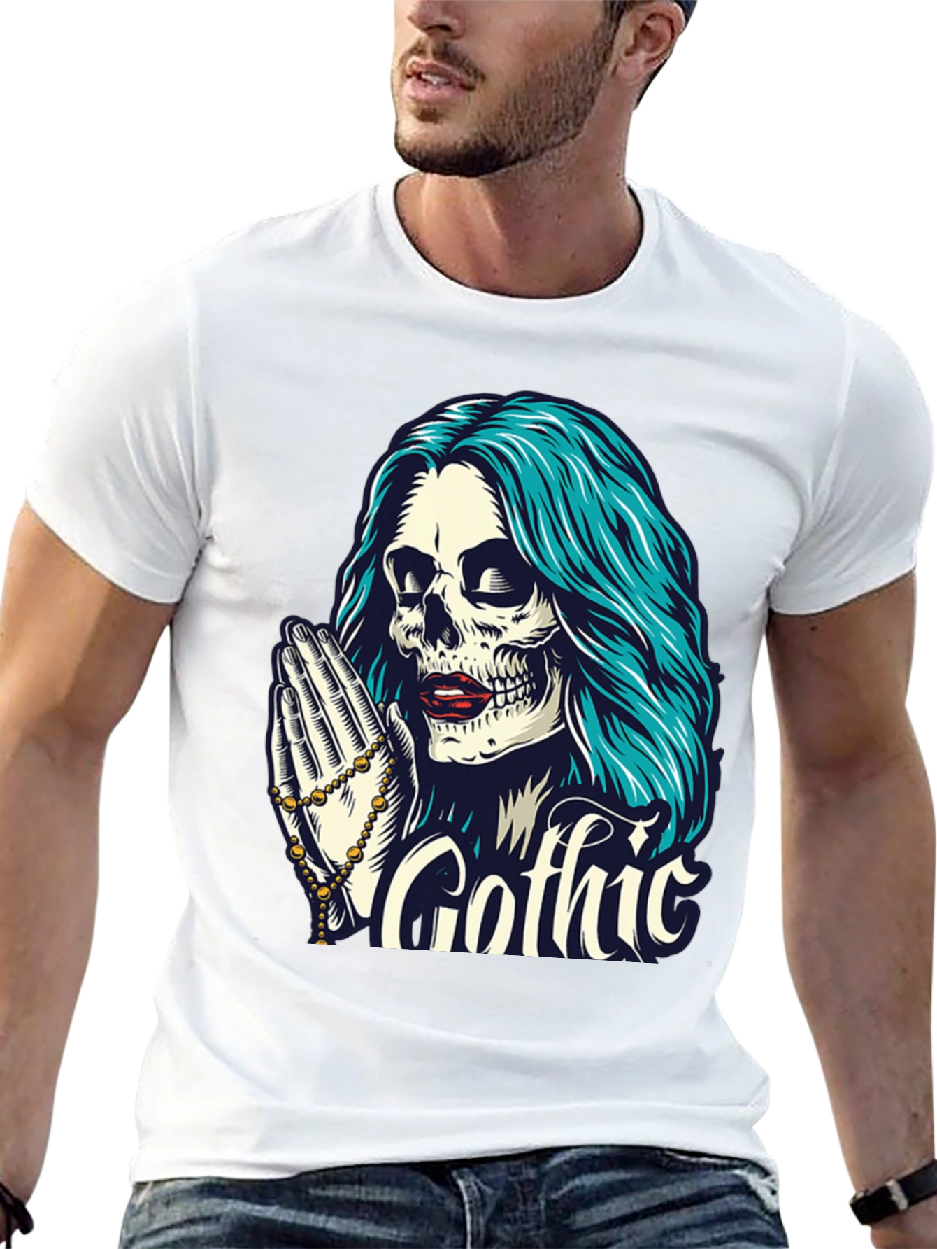 Gothic Skull T-Shirt - Praying Skeleton Tee
