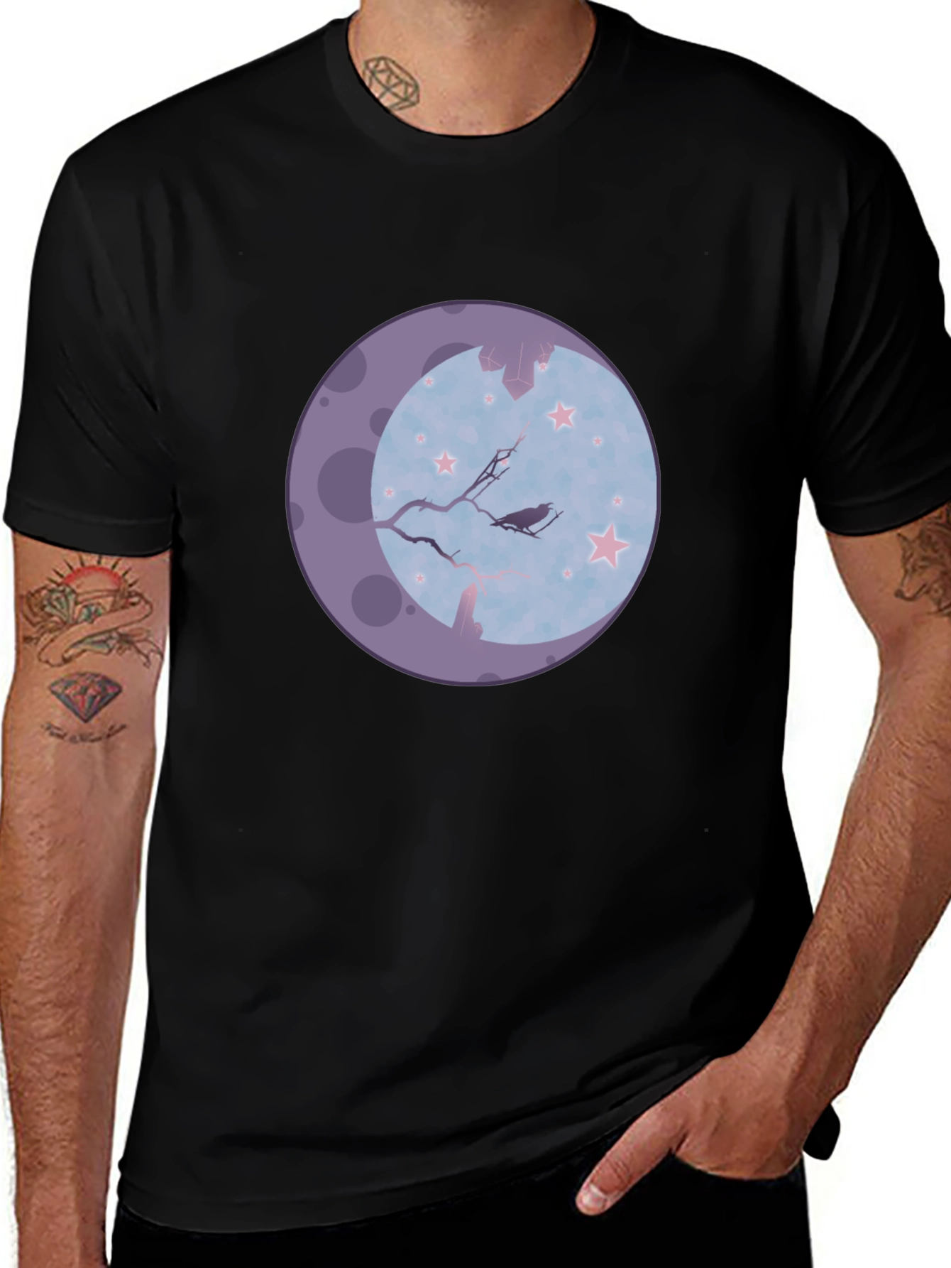 Raven Moon Graphic Tee - Black Cotton Blend T-Shirt
