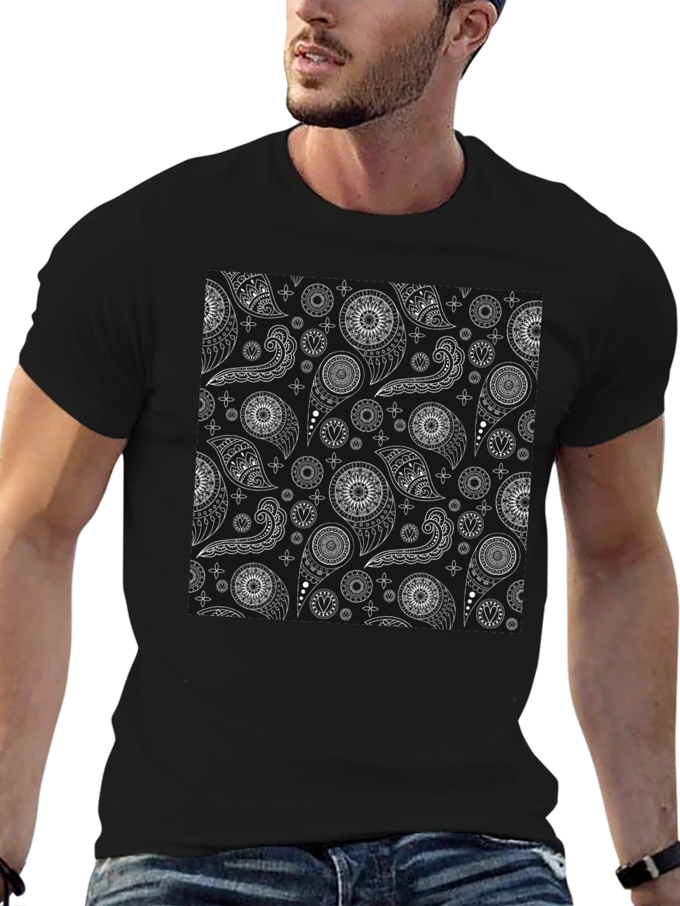 Black Paisley Pattern T-Shirt - Stylish and Unique