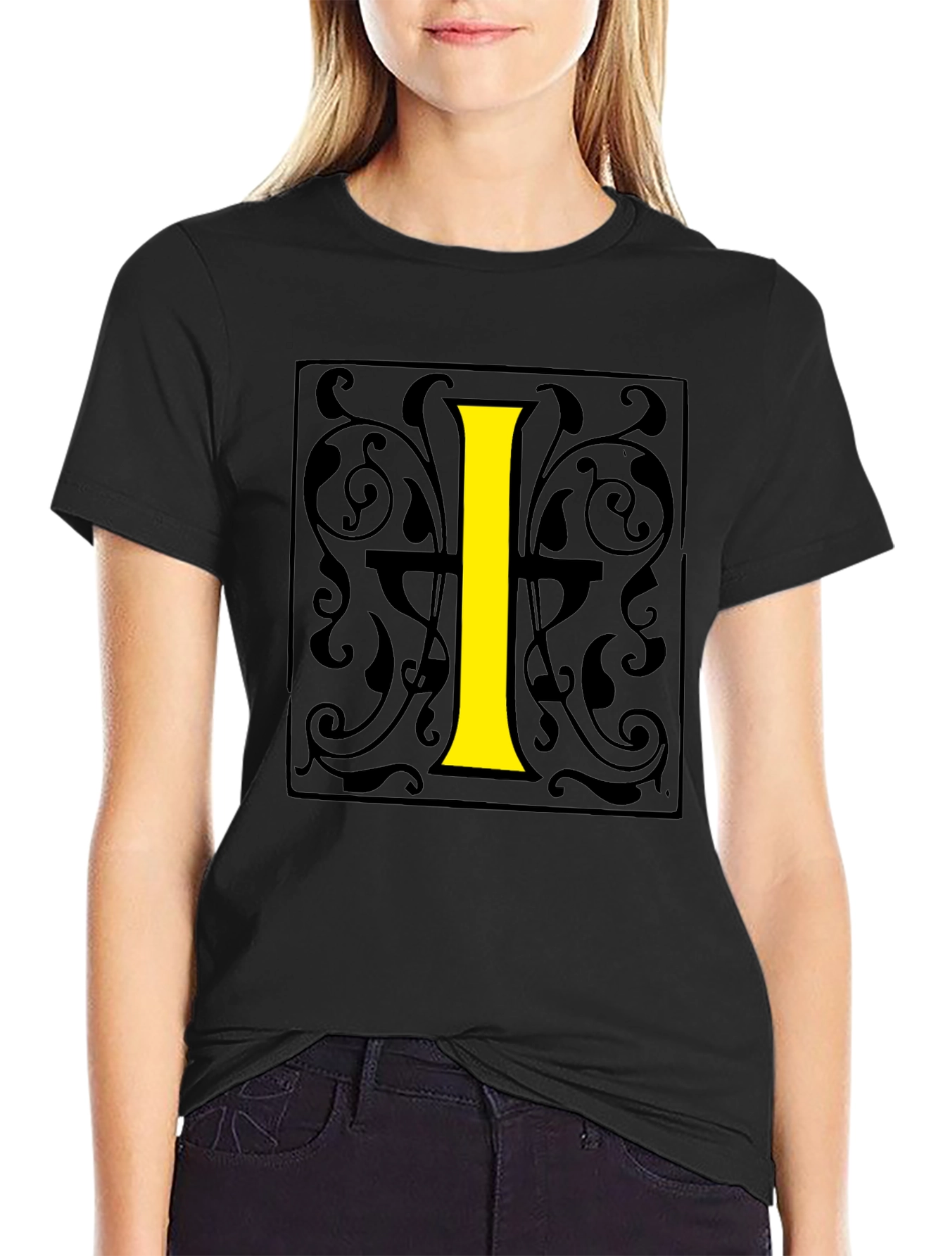 Initial I Graphic Print Black T-Shirt
