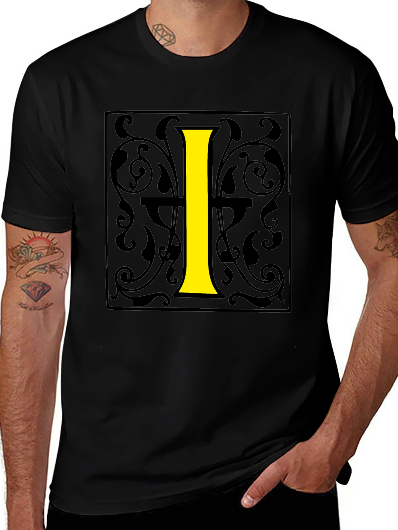 Initial I Graphic Print Black T-Shirt