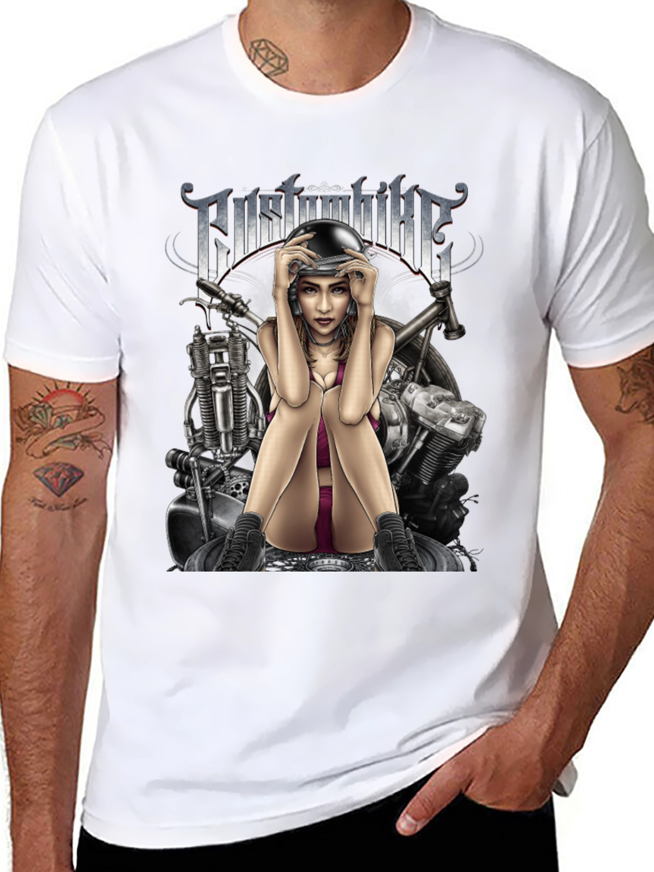 Custom Bike Graphic Print Black T-Shirt