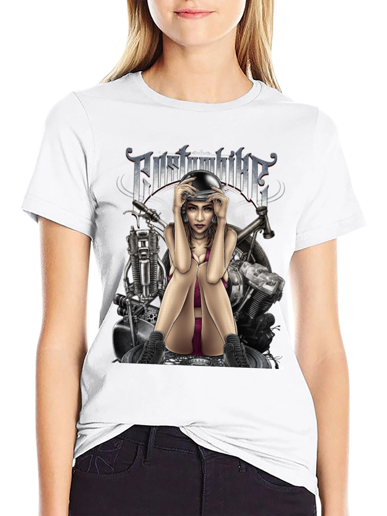 Custom Bike Graphic Print Black T-Shirt