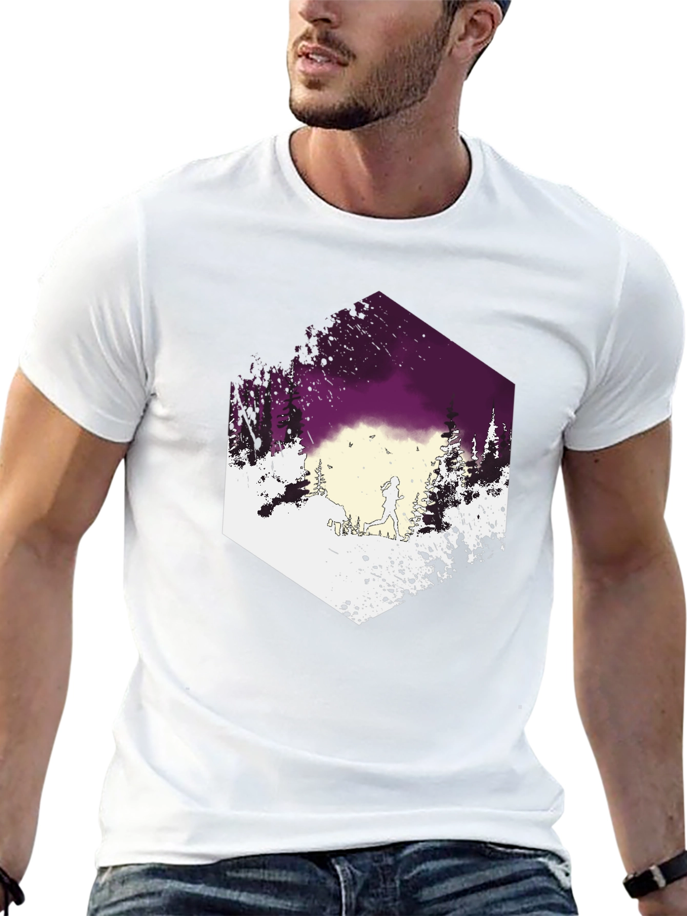Mens Black T-Shirt with Running Trail Design