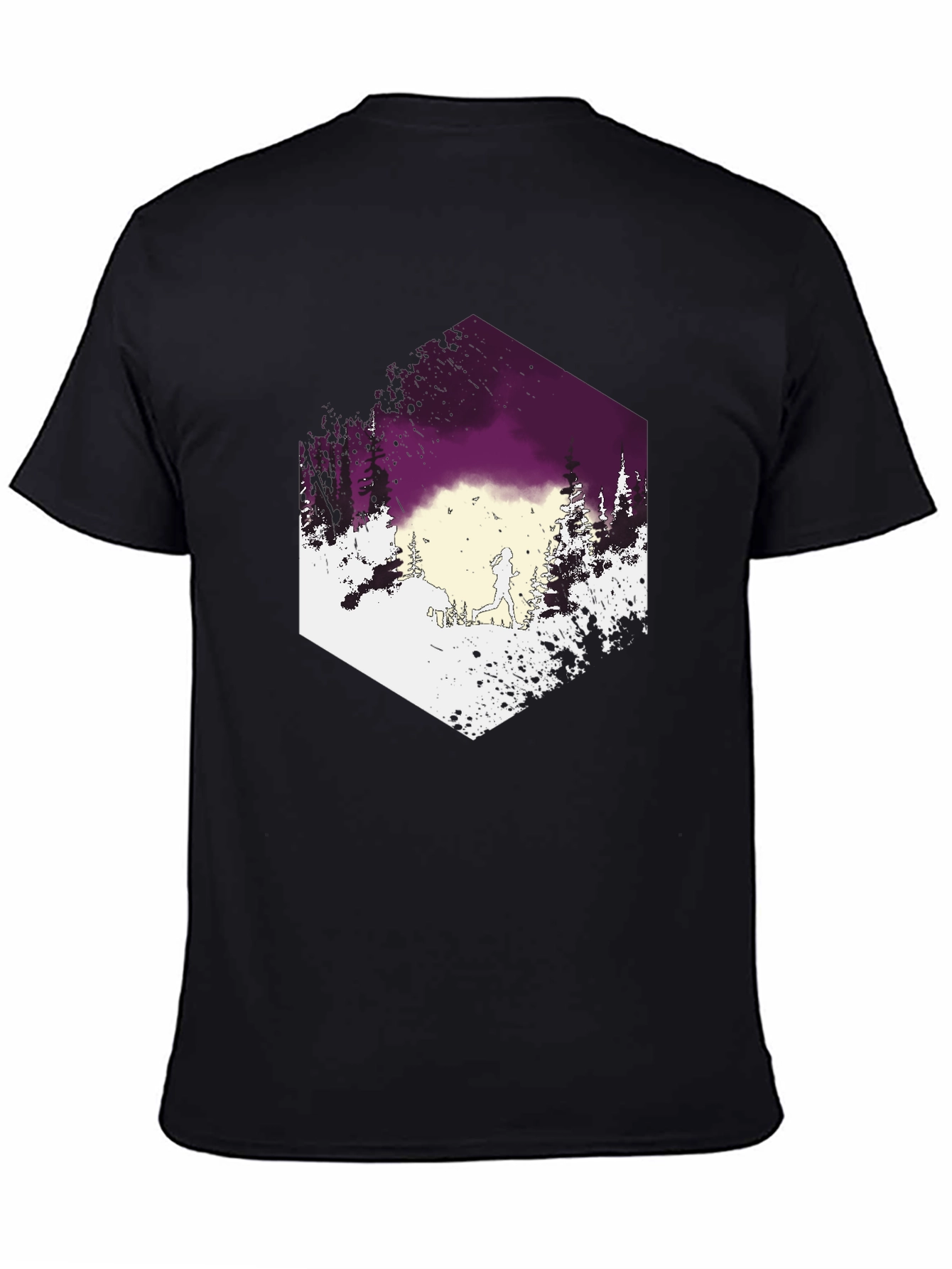 Mens Black T-Shirt with Running Trail Design