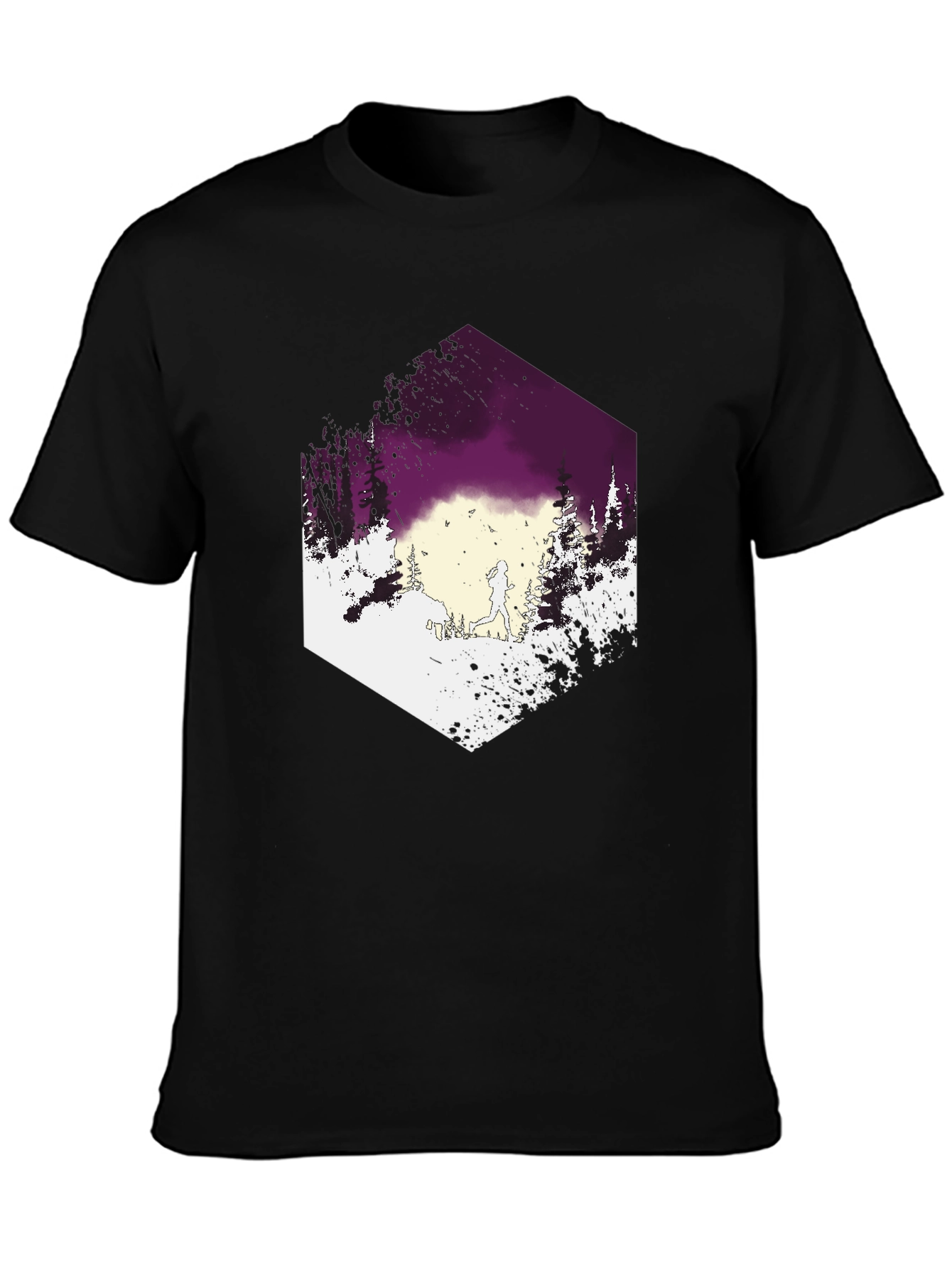 Mens Black T-Shirt with Running Trail Design