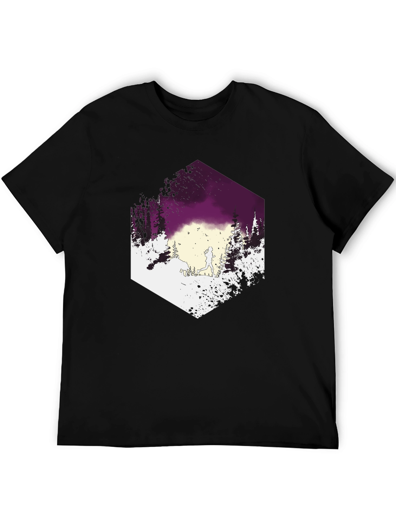 Mens Black T-Shirt with Running Trail Design