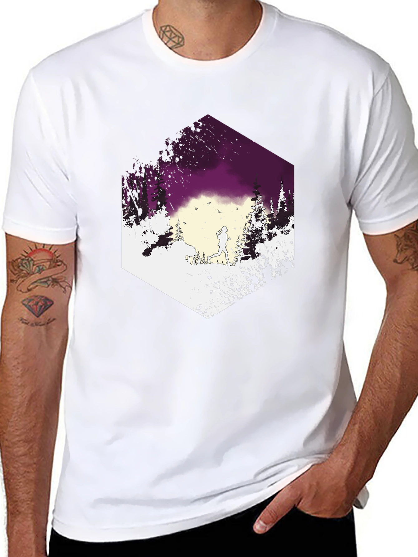 Mens Black T-Shirt with Running Trail Design