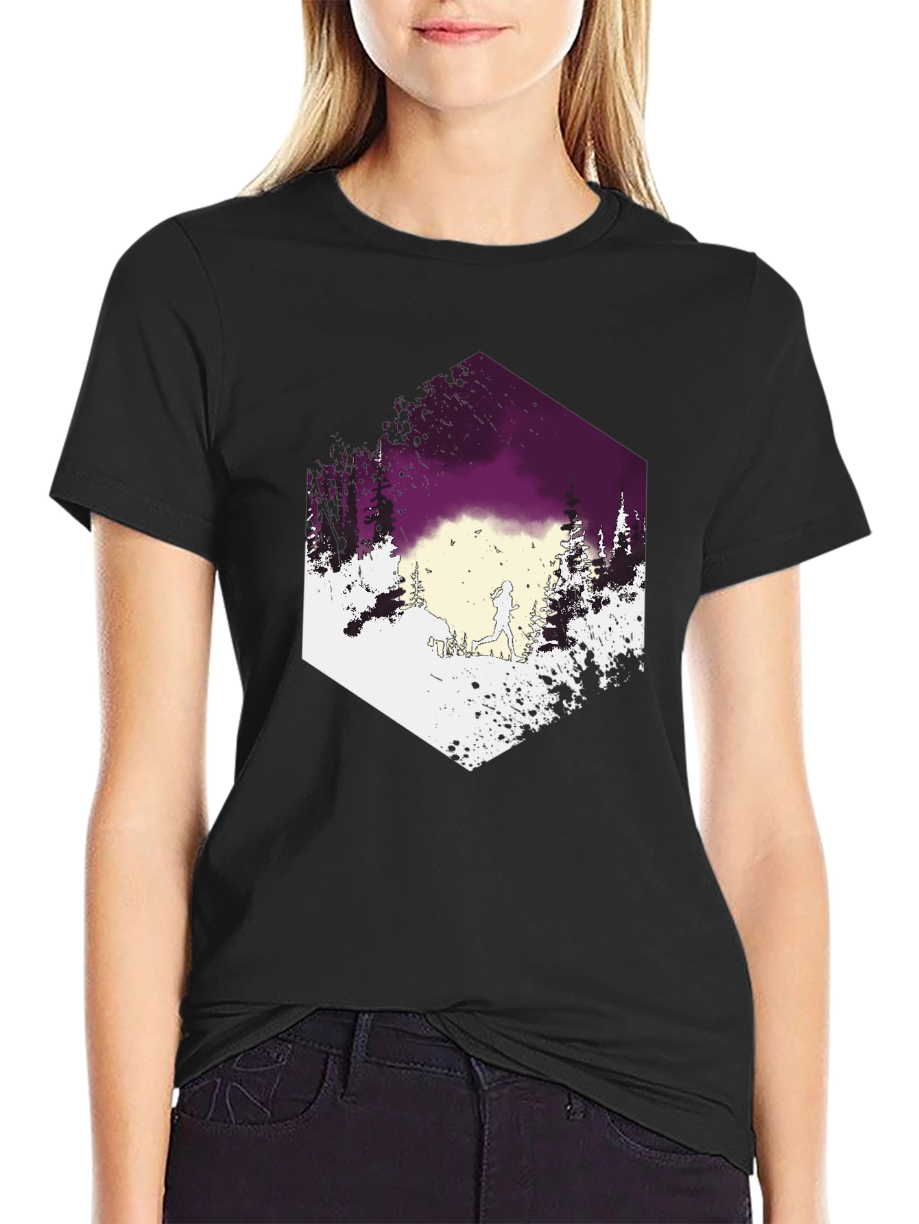 Mens Black T-Shirt with Running Trail Design