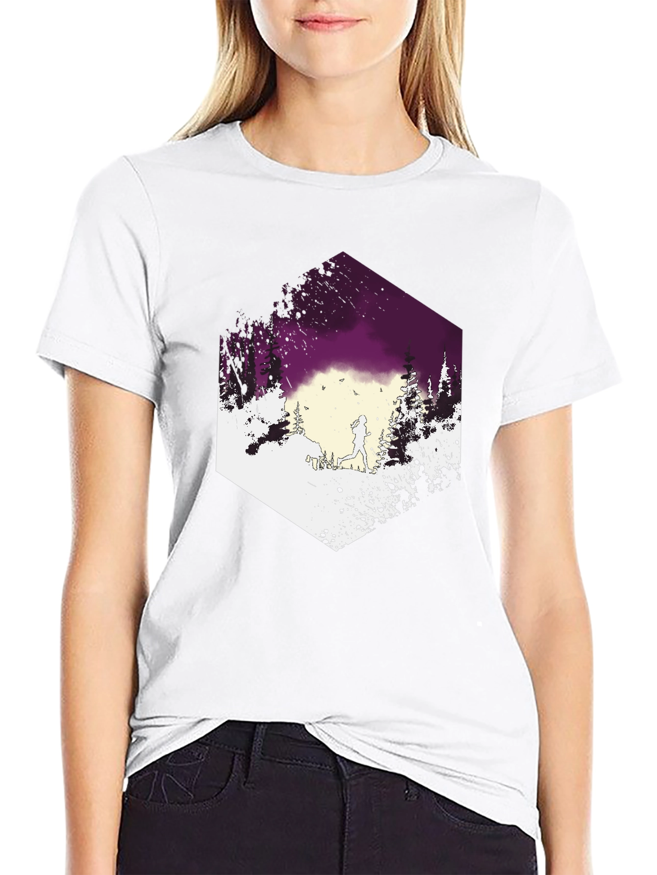Mens Black T-Shirt with Running Trail Design