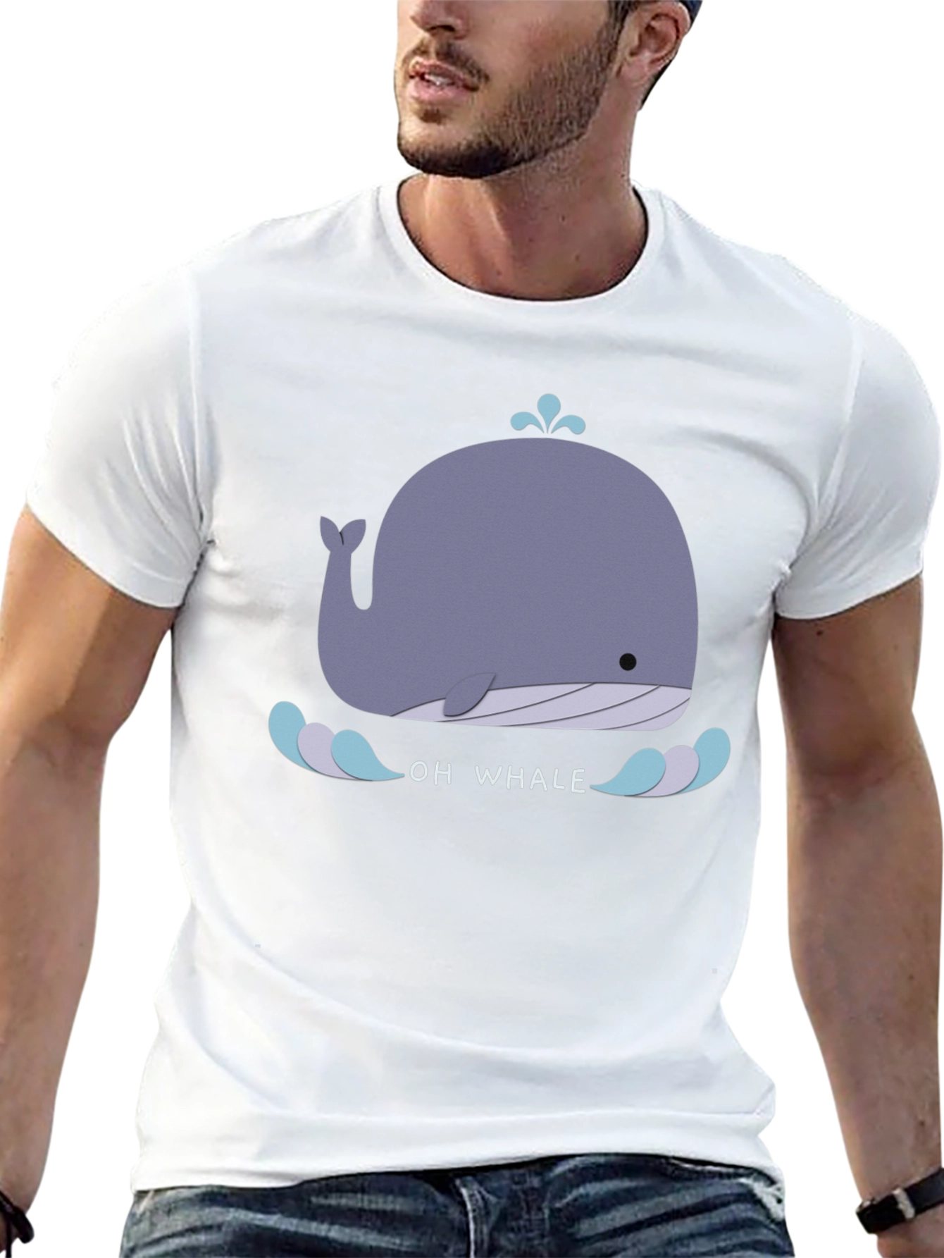 Cute Whale Graphic Tee - Black Cotton T-Shirt