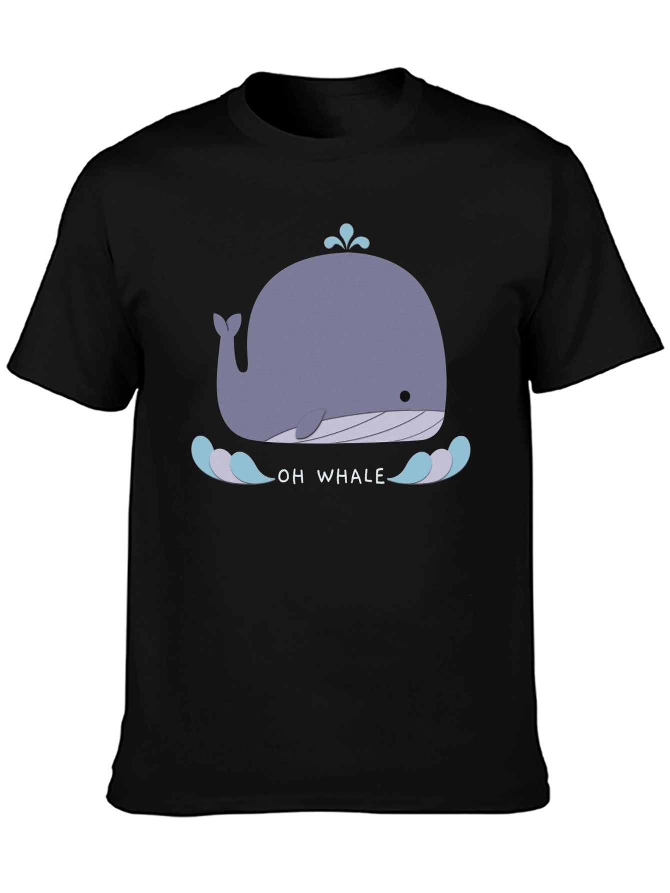 Cute Whale Graphic Tee - Black Cotton T-Shirt