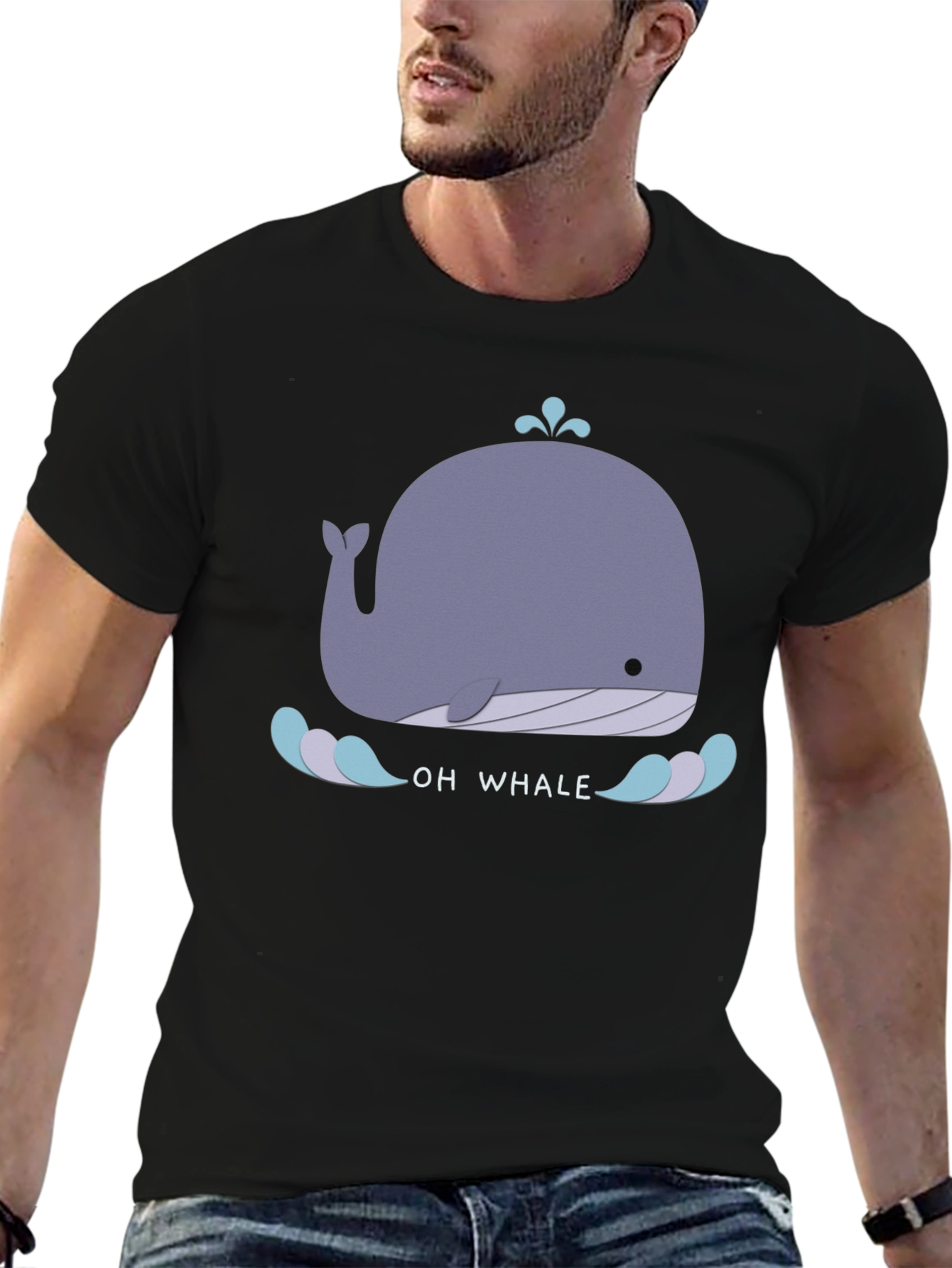 Cute Whale Graphic Tee - Black Cotton T-Shirt