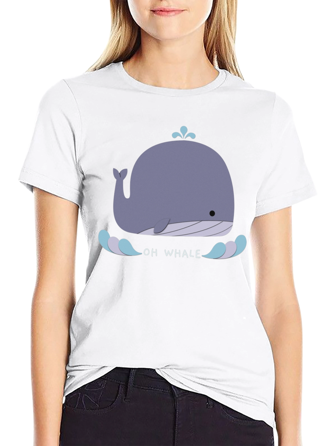 Cute Whale Graphic Tee - Black Cotton T-Shirt