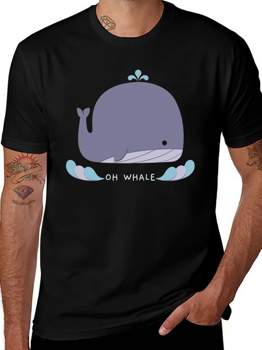 Cute Whale Graphic Tee - Black Cotton T-Shirt