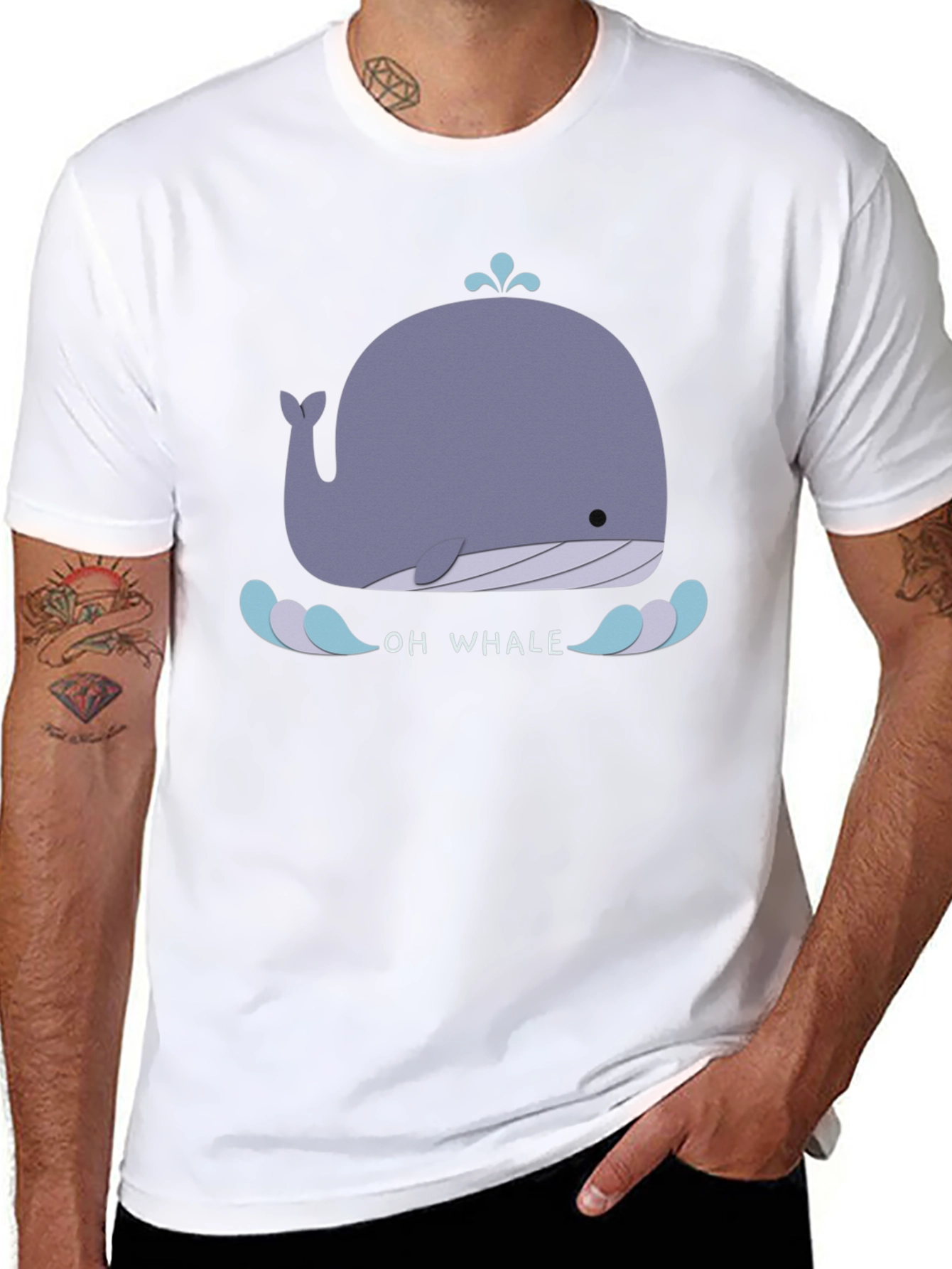 Cute Whale Graphic Tee - Black Cotton T-Shirt