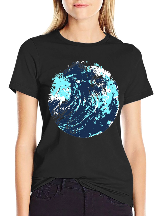 Abstract Wave Graphic Tee - Black Cotton Blend