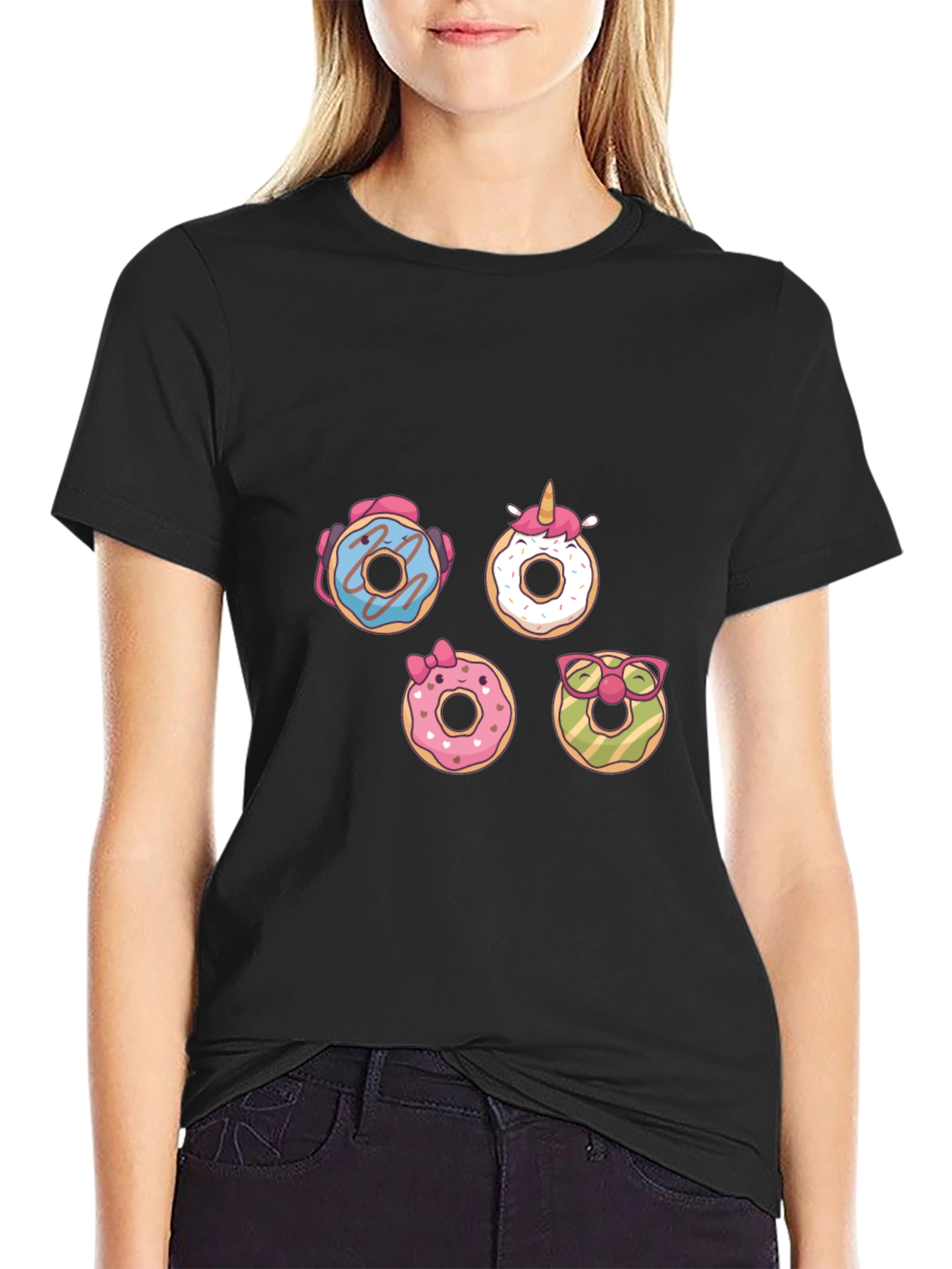 Fun Donut Graphic Tee - Black Casual T-Shirt