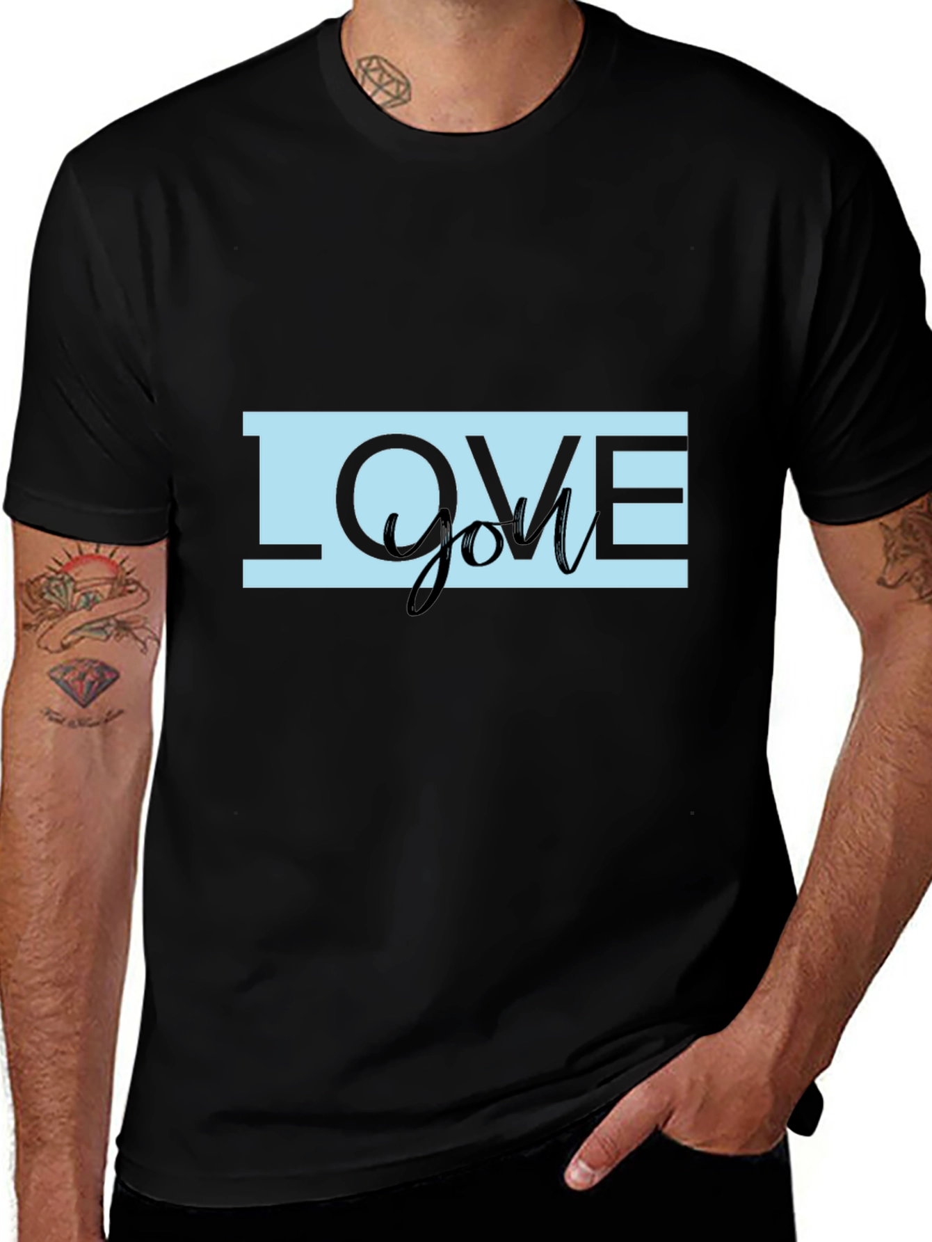 Love You Graphic Print Black T-Shirt