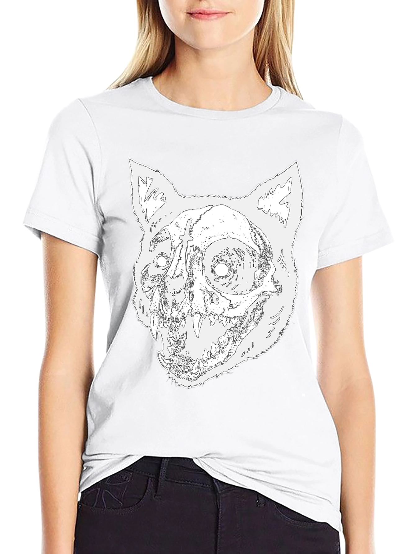 Skull Cat Graphic Tee - Mens Black T-Shirt