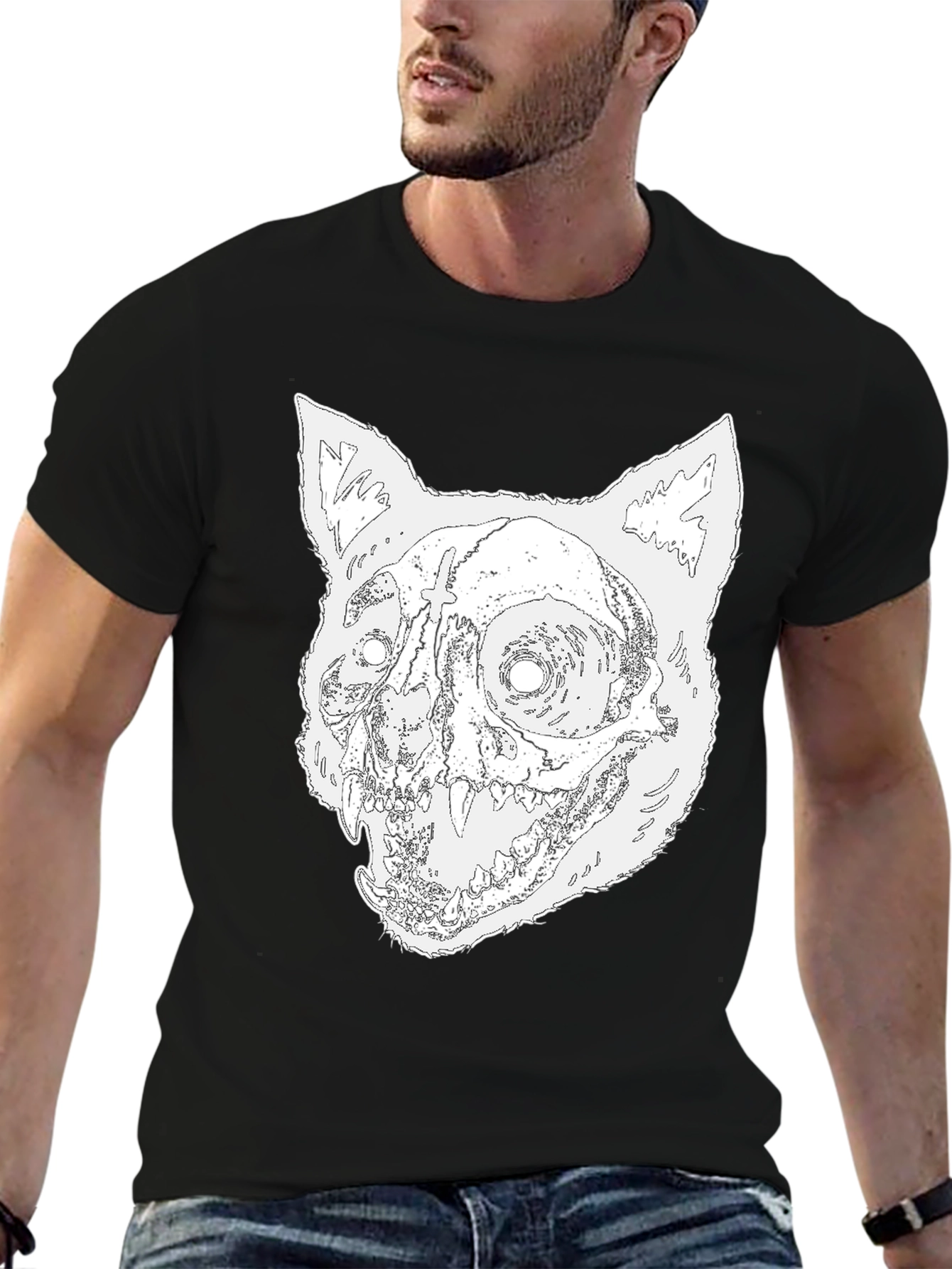 Skull Cat Graphic Tee - Mens Black T-Shirt