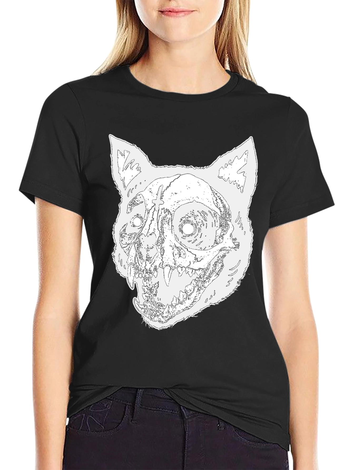 Skull Cat Graphic Tee - Mens Black T-Shirt