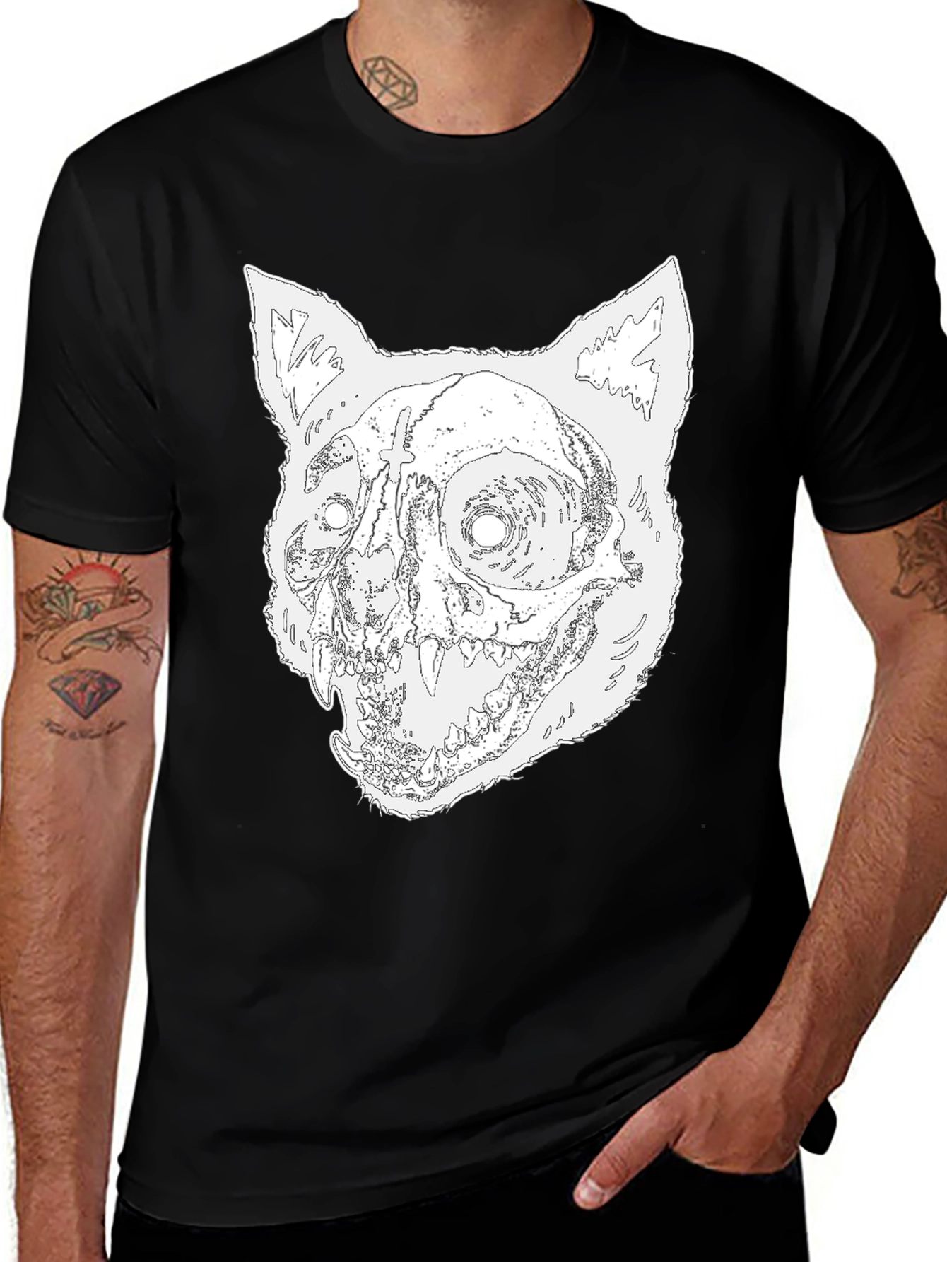 Skull Cat Graphic Tee - Mens Black T-Shirt