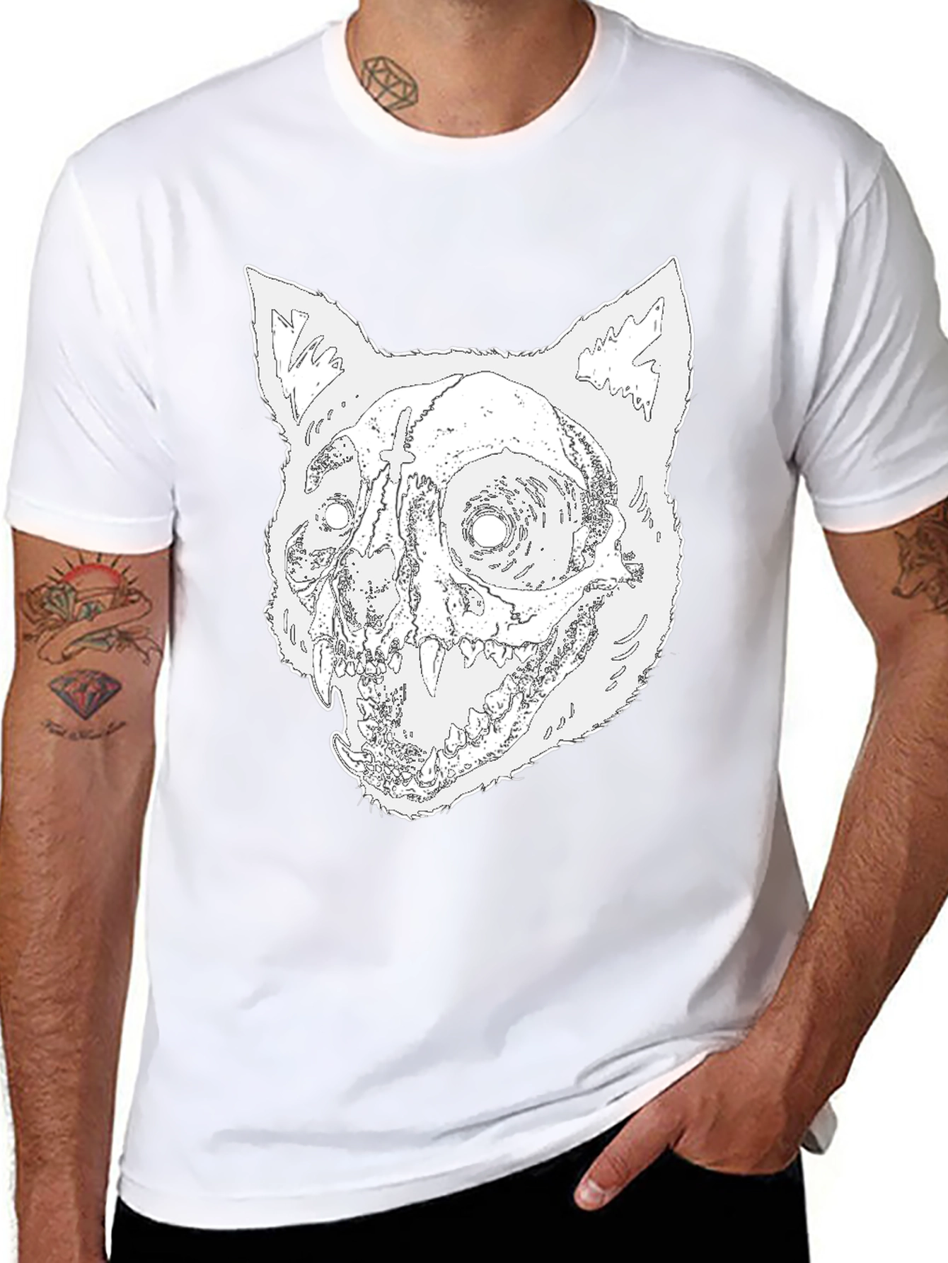 Skull Cat Graphic Tee - Mens Black T-Shirt