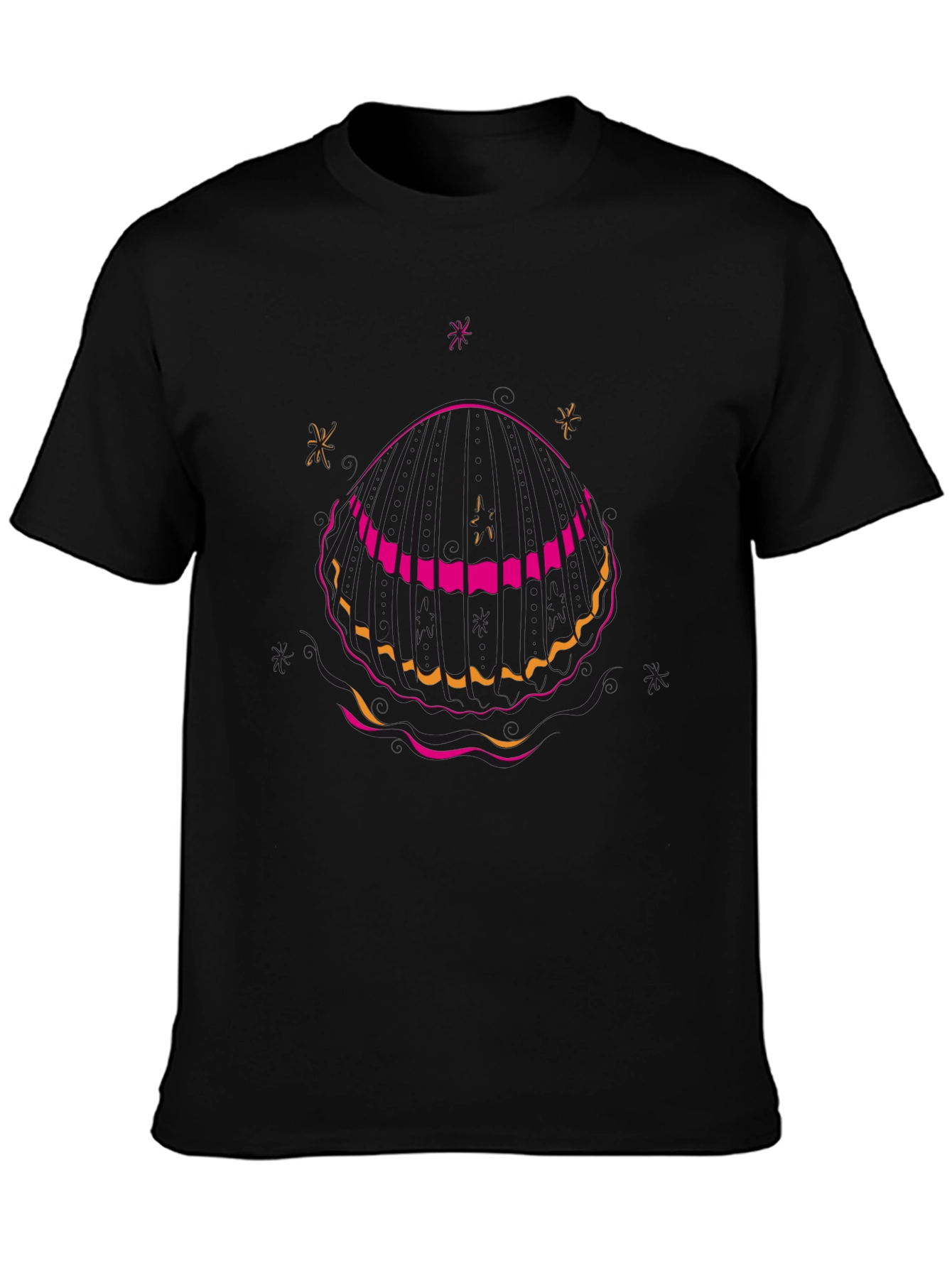 Black T-Shirt with Seashell Graphic