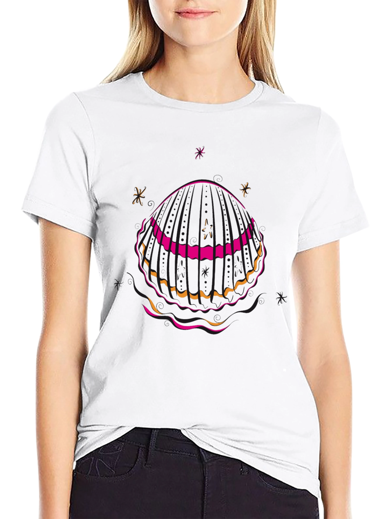 Black T-Shirt with Seashell Graphic
