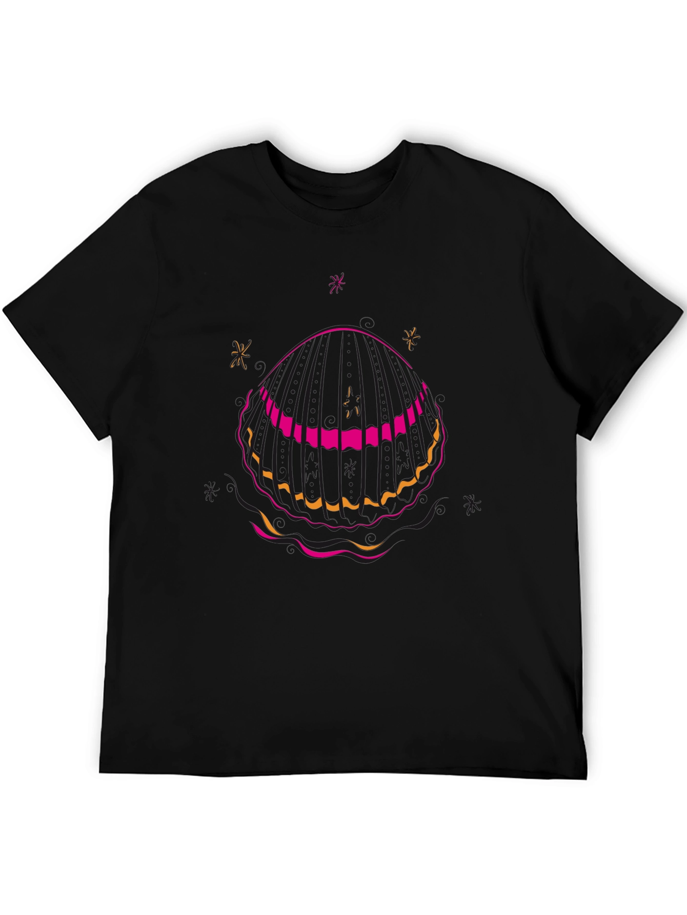 Black T-Shirt with Seashell Graphic