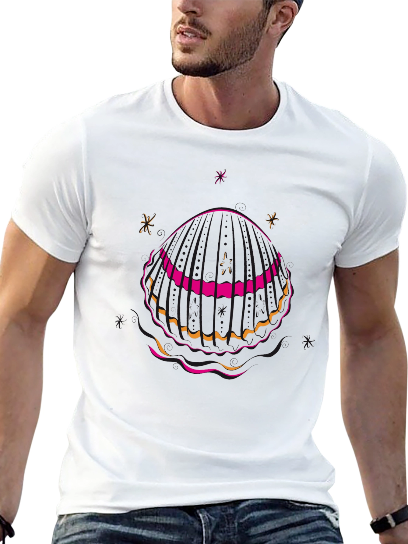 Black T-Shirt with Seashell Graphic