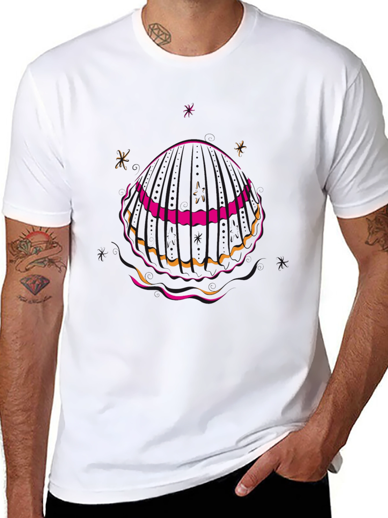 Black T-Shirt with Seashell Graphic