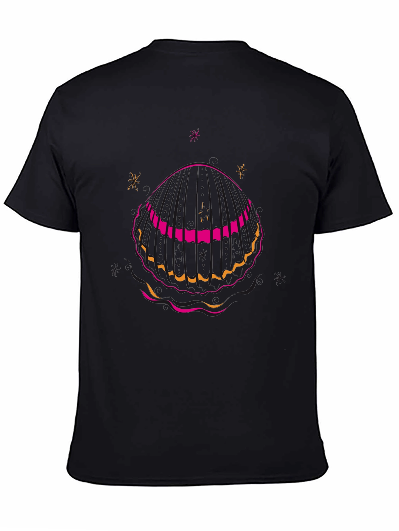 Black T-Shirt with Seashell Graphic