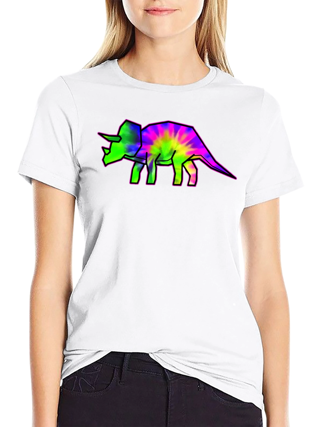 Vibrant Triceratops Tie-Dye Graphic T-Shirt